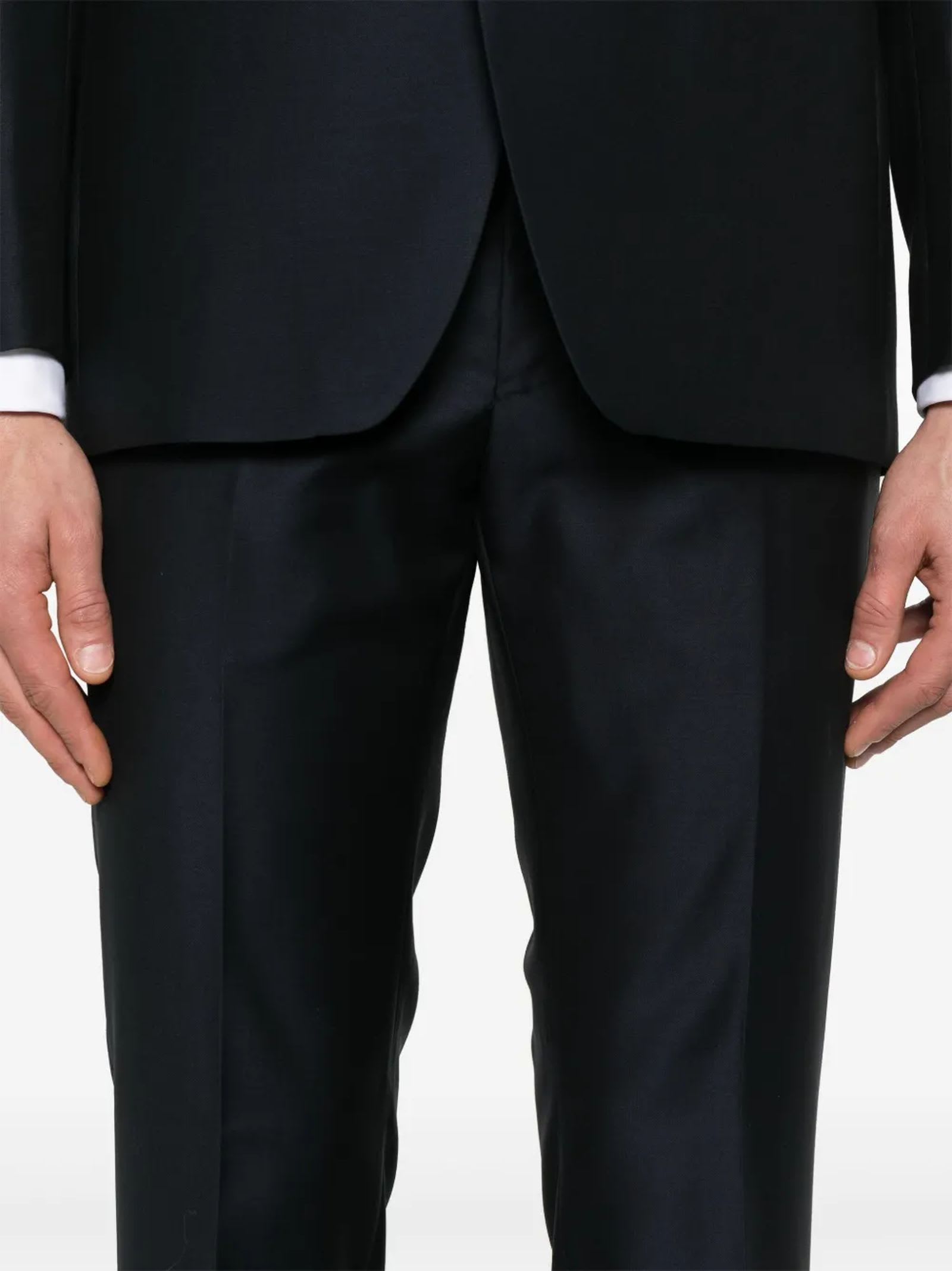 Tagliatore Blue Tailored Suit With Satin Lapel And Shoulders In Blue
