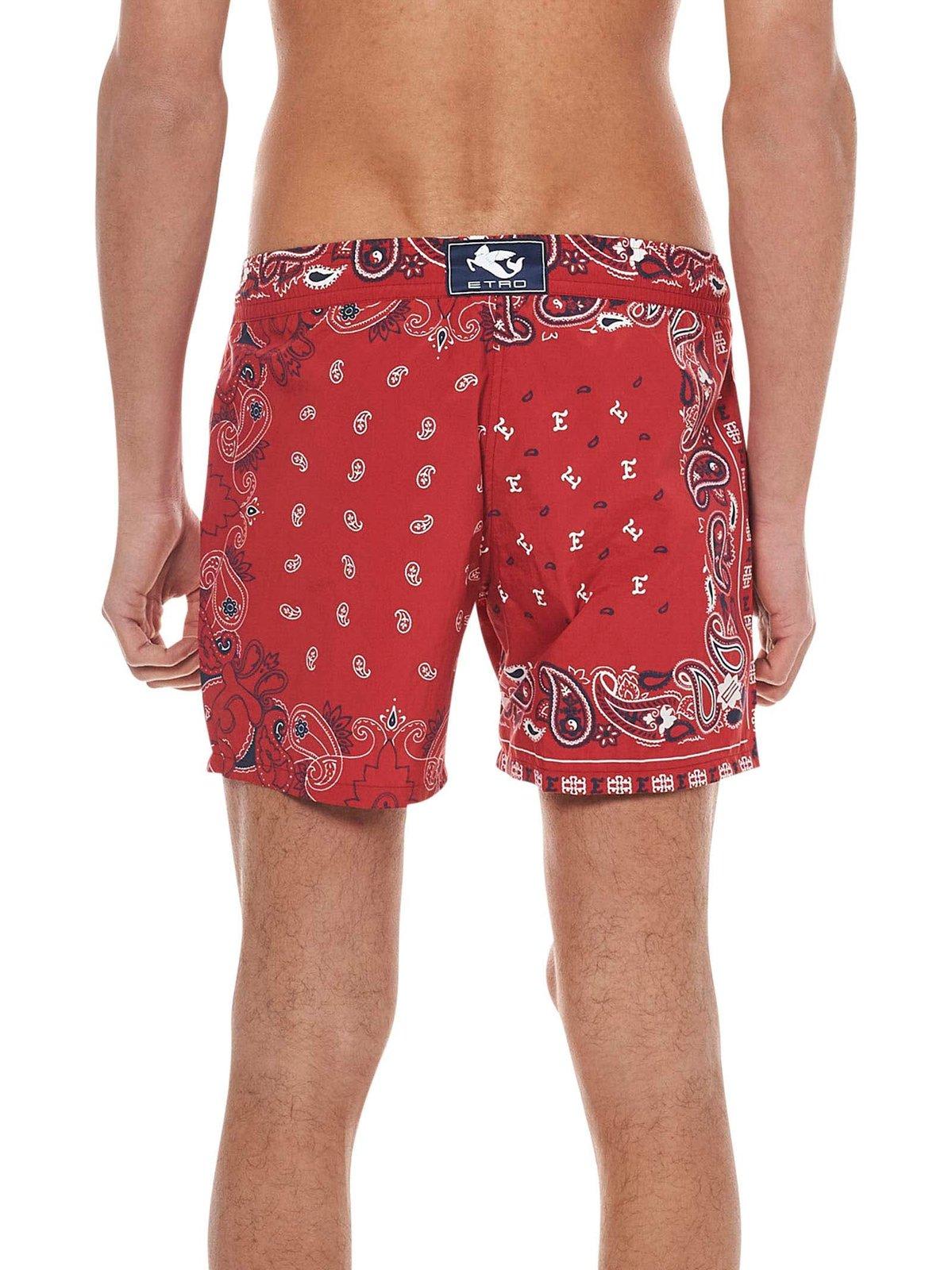 Shop Etro Paisley Printed Knee-length Swim Shorts In Red