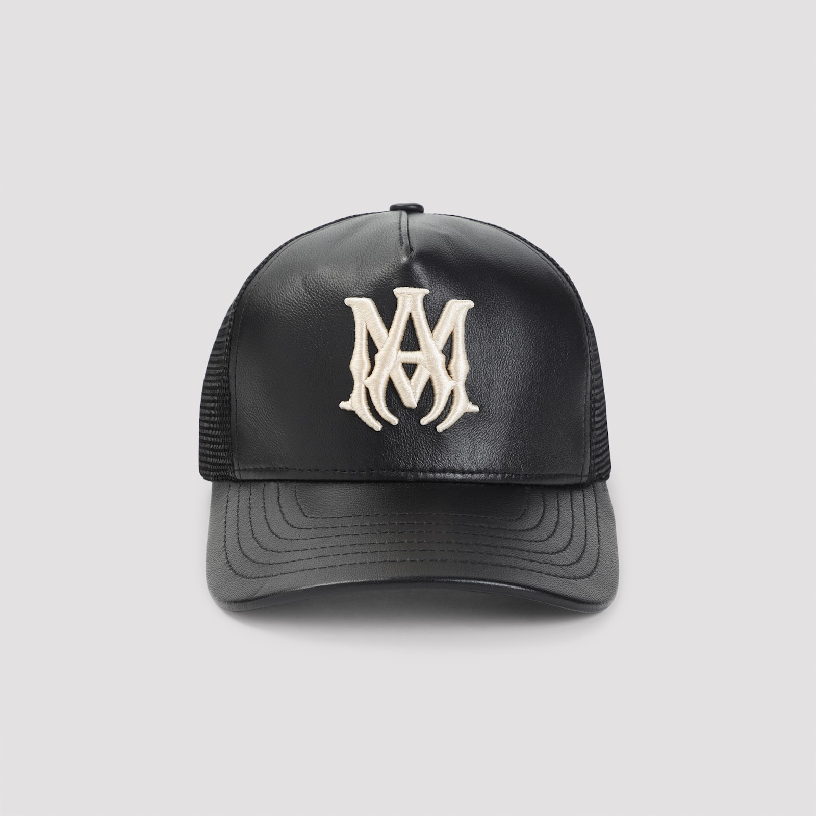 Amiri Leather Cap With Curved Brim And Mesh Back In Black