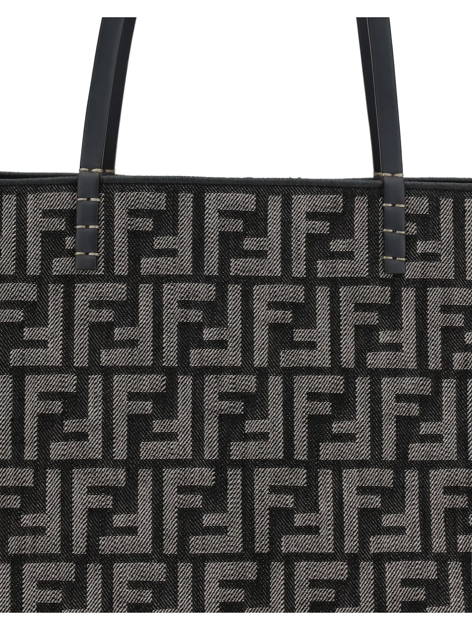 Fendi Women Roll Large Shopper Bag With All-over Ff Motif In Black