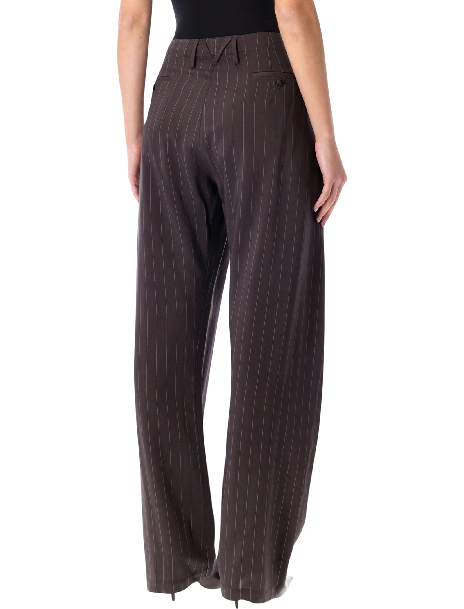 Magda Butrym Wide-leg Pinstripe Trousers In Dark Brown In Brown