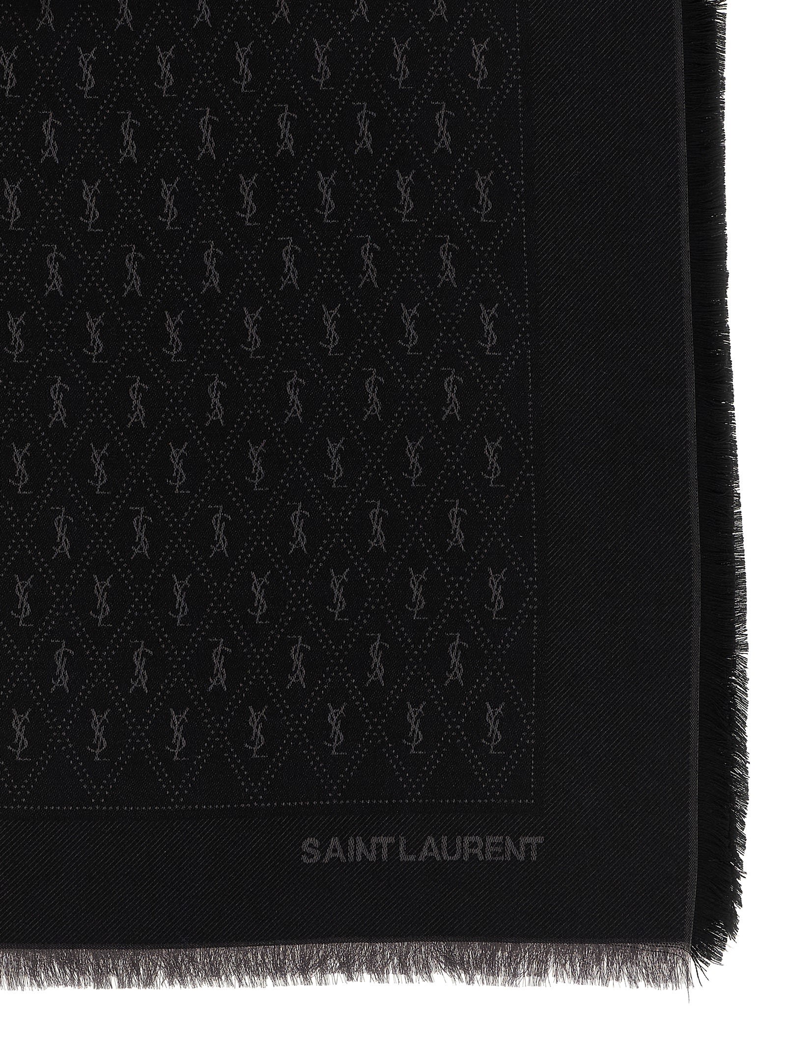 Saint Laurent Ysl Monogram Scarf Scarves And Foulards Black In Black