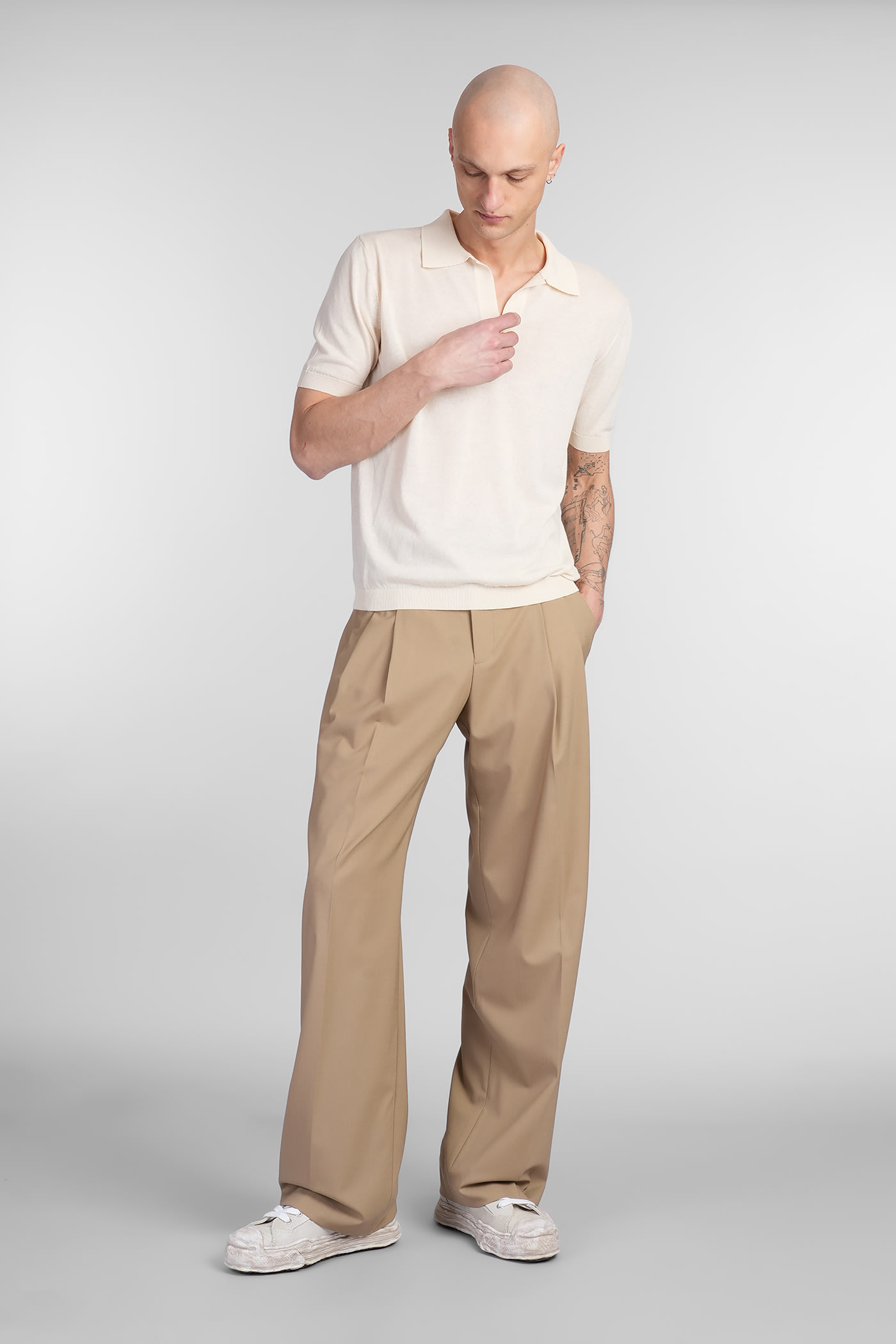 A Paper Kid Pants In Beige Wool In Beige