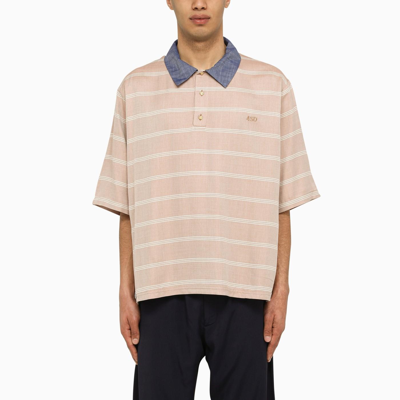Shop 4sdesigns Striped Khaki Oversize Polo Shirt In Beige