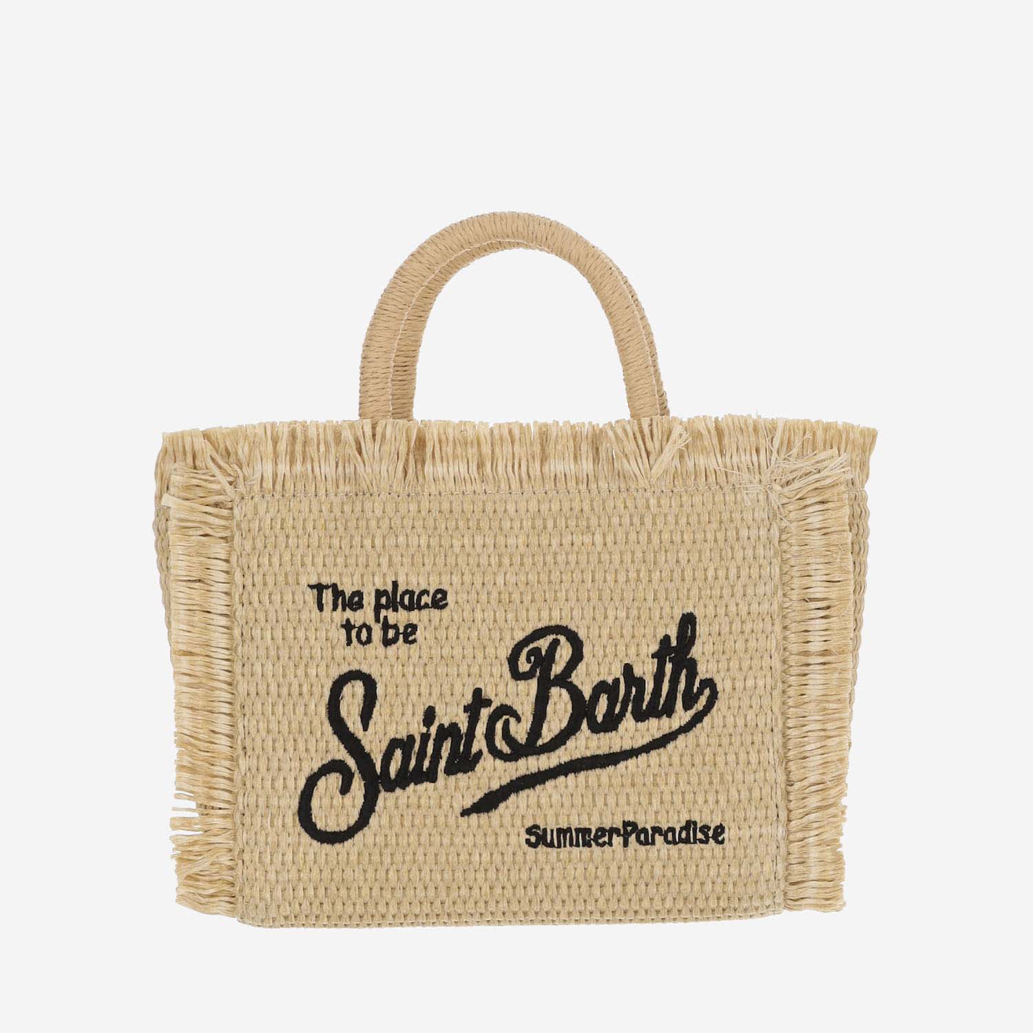 Shop Mc2 Saint Barth Straw Tote Bag With Logo In Beige