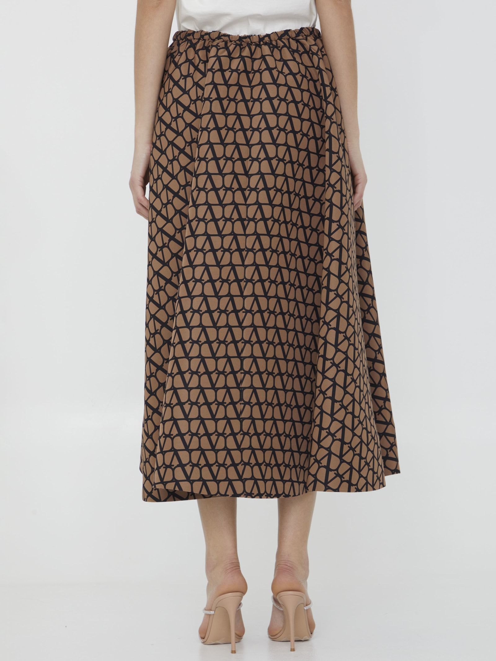 Shop Valentino Toile Iconographe Skirt In Light Camel/nero
