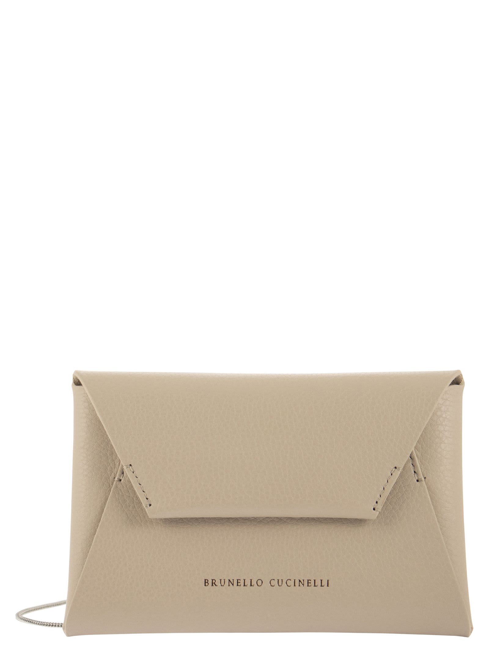Brunello Cucinelli Calfskin Texture Envelope Bag With precious Strap