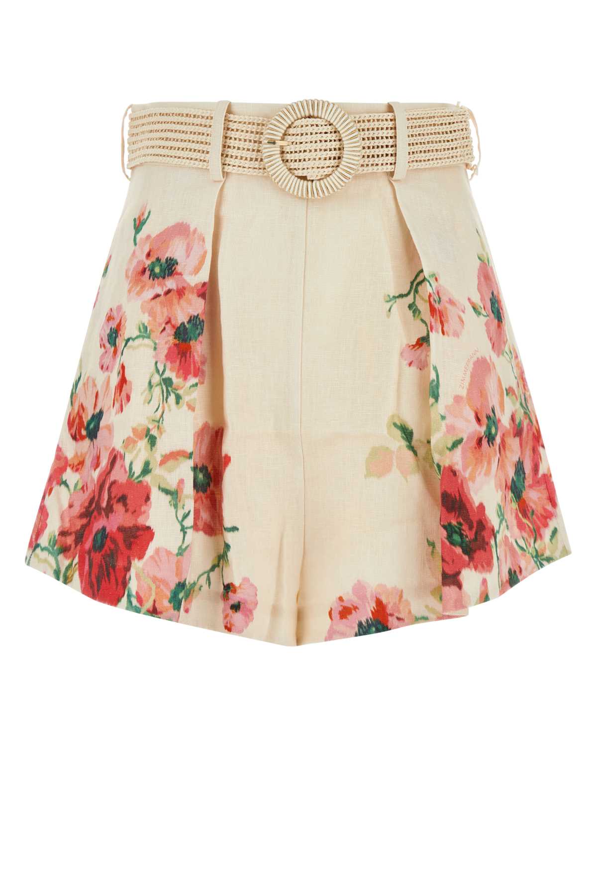 Shop Zimmermann Printed Linen Lightburst Tuck Shorts In Creamredfloral