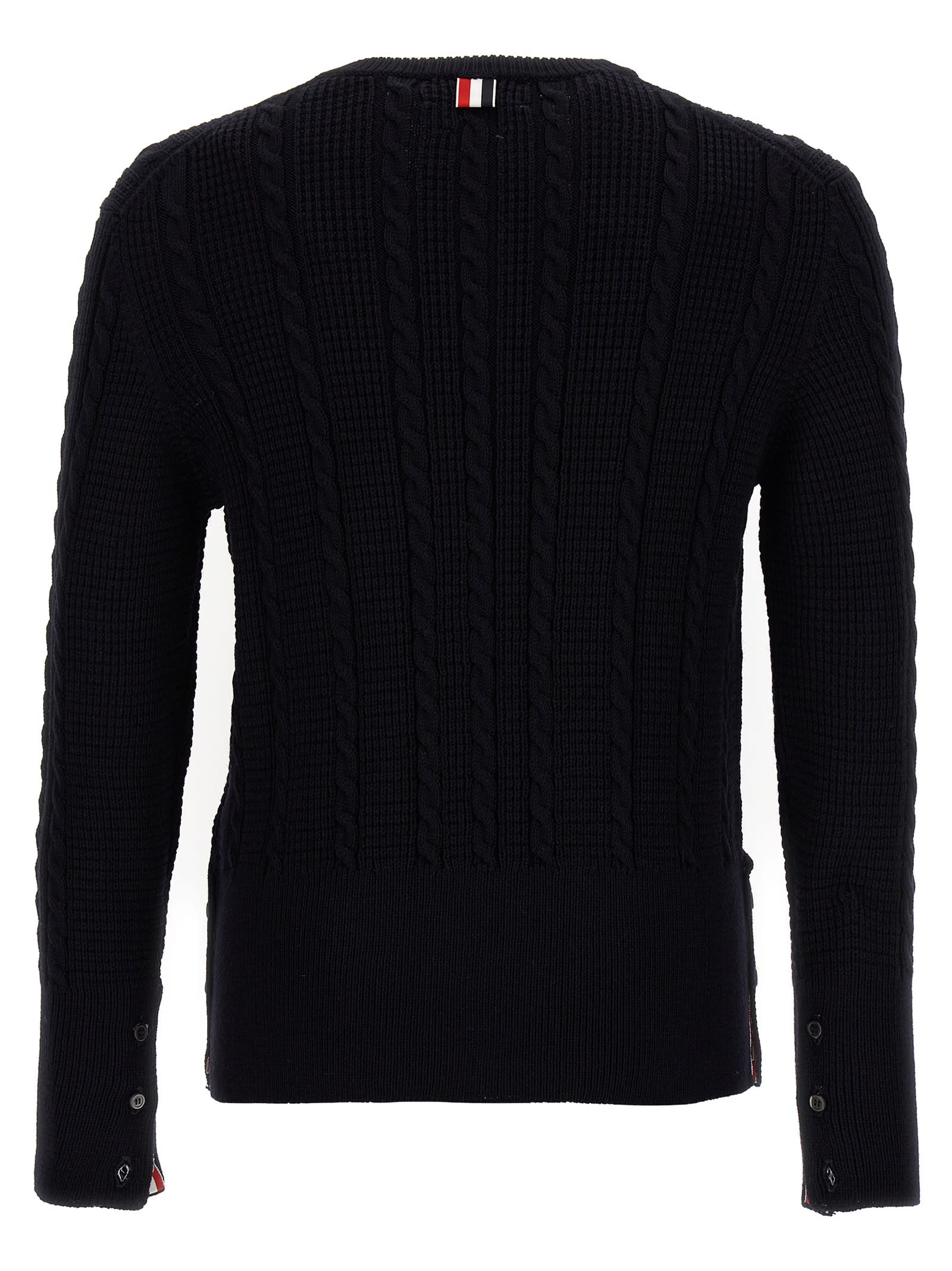 Shop Thom Browne Cable Sweater In Blue