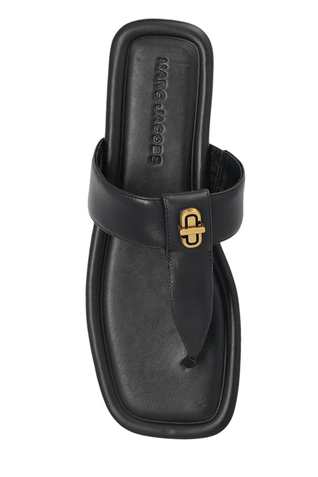 Marc Jacobs The Dual T Strap Black Leather Sandals In Black