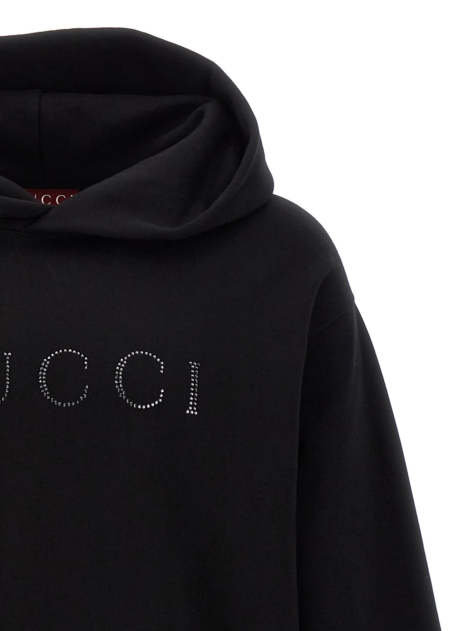 Shop Gucci Rhinestone Logo Hoodie In Black