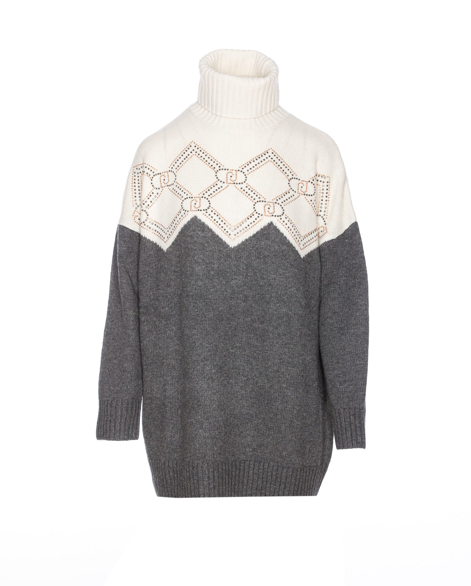 Shop Liu •jo Blend Wool Sweater With Rhinestones In Grey