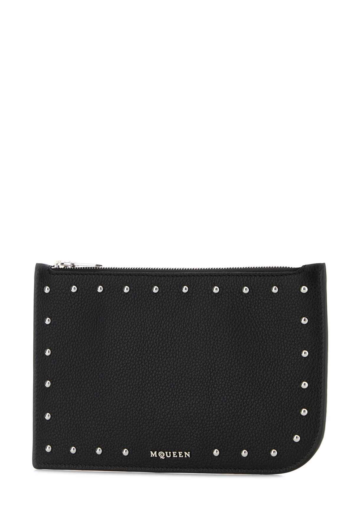 Alexander Mcqueen Textured Leather Wallet With Metallic Studs In Blacksilver