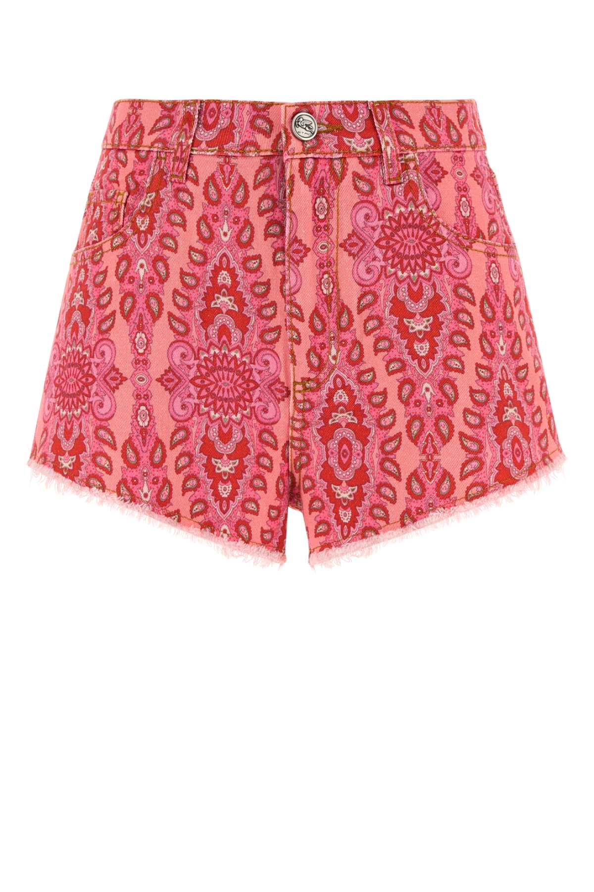 Printed Stretch Denim Shorts