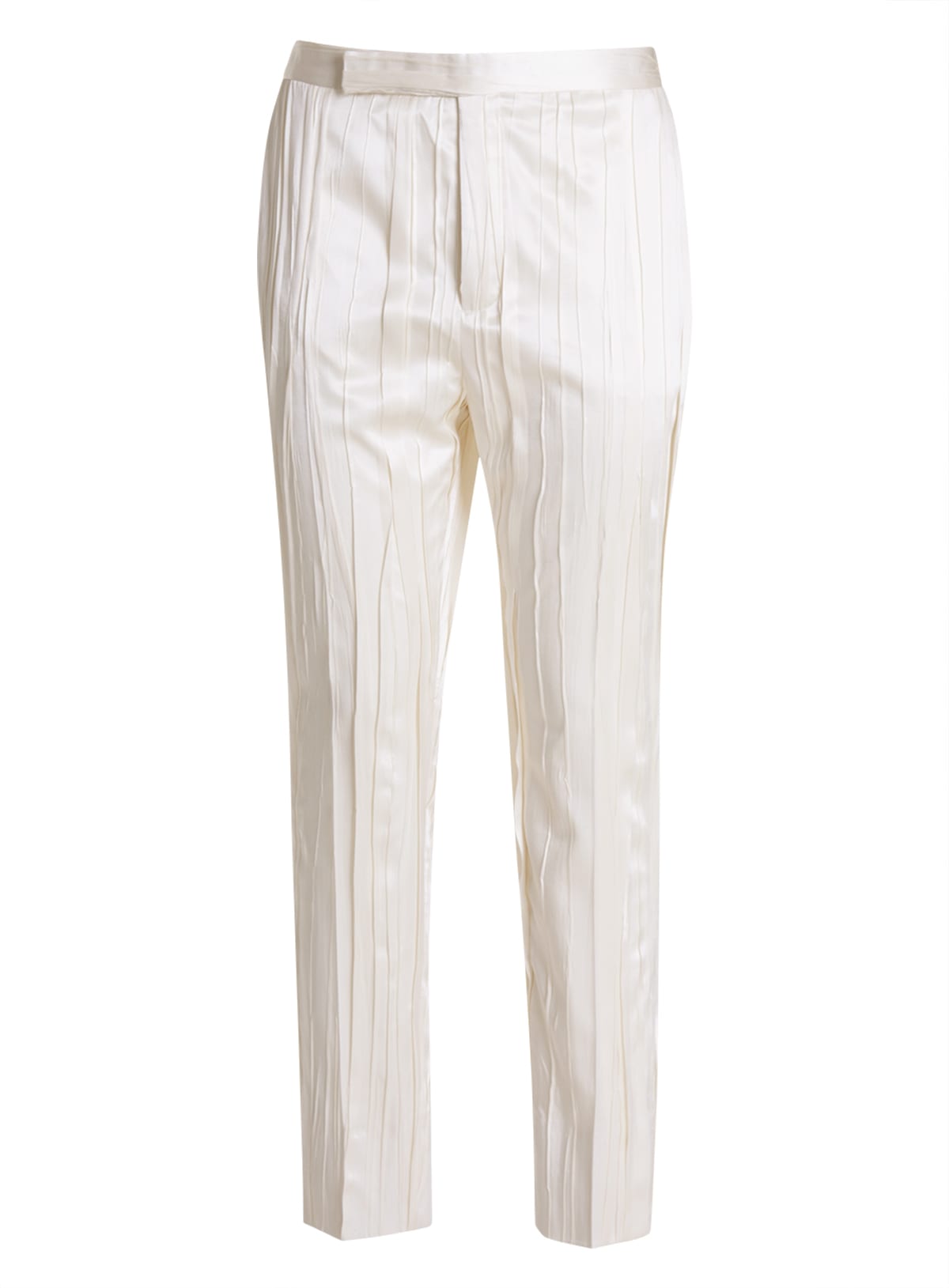 Saint Laurent White Silk Striped Satin Trousers In Bianco