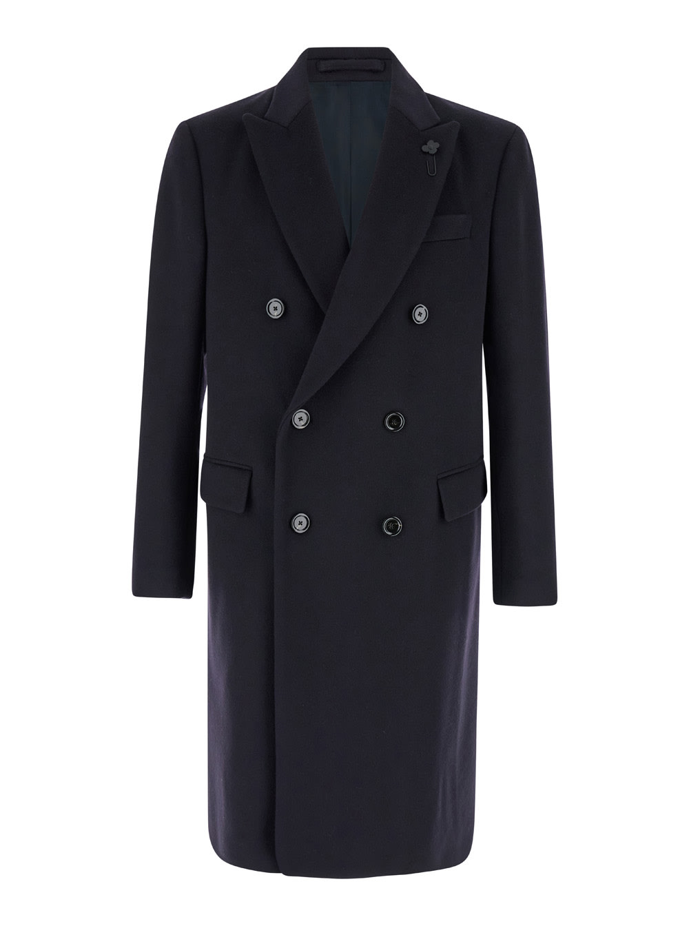 Shop Lardini Black Double-breasted Coat In Wool Man In Blu