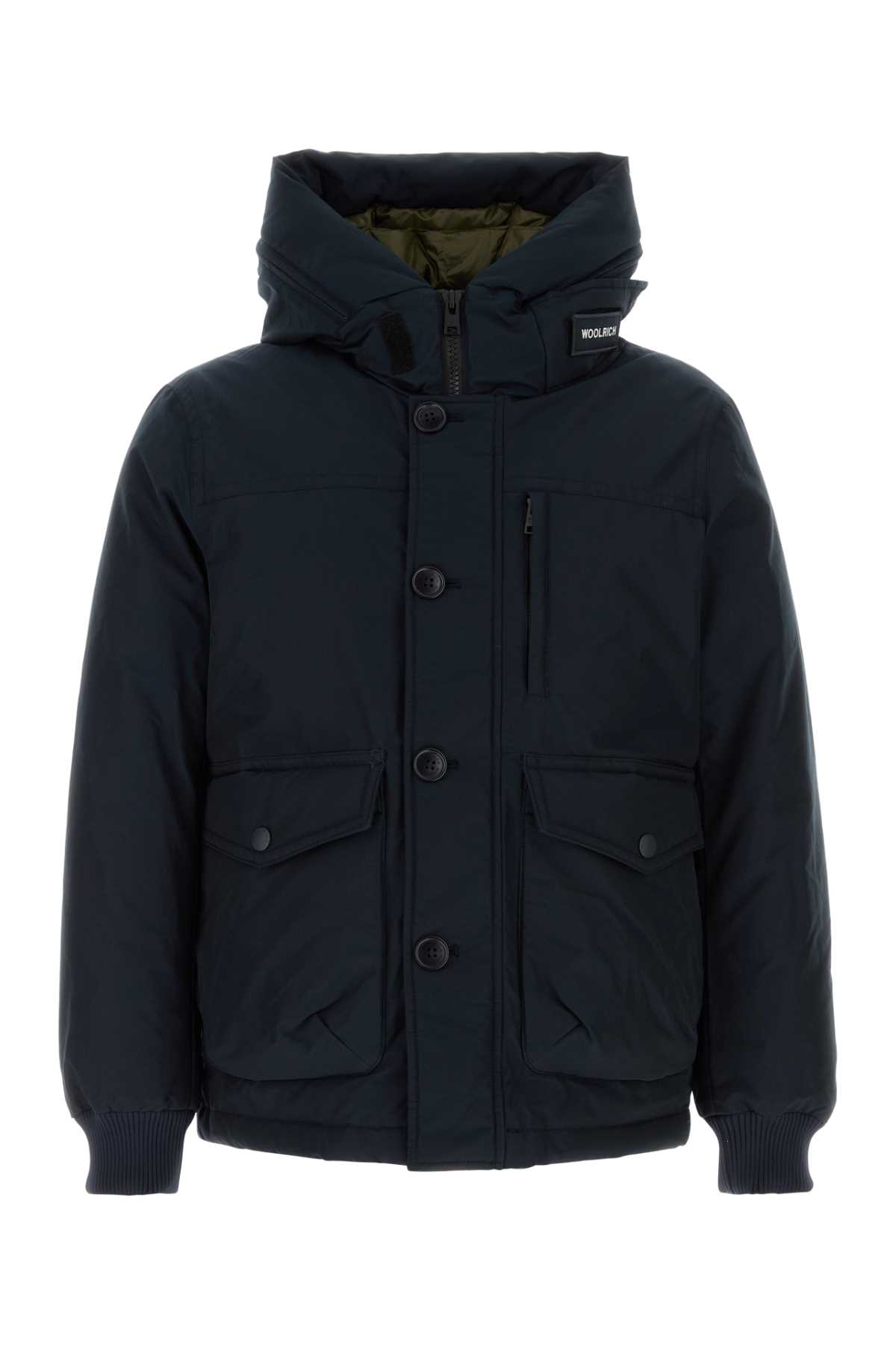 Shop Woolrich Midnight Blue Cotton Blend Ramar Bomber Jacket In Meltonblue