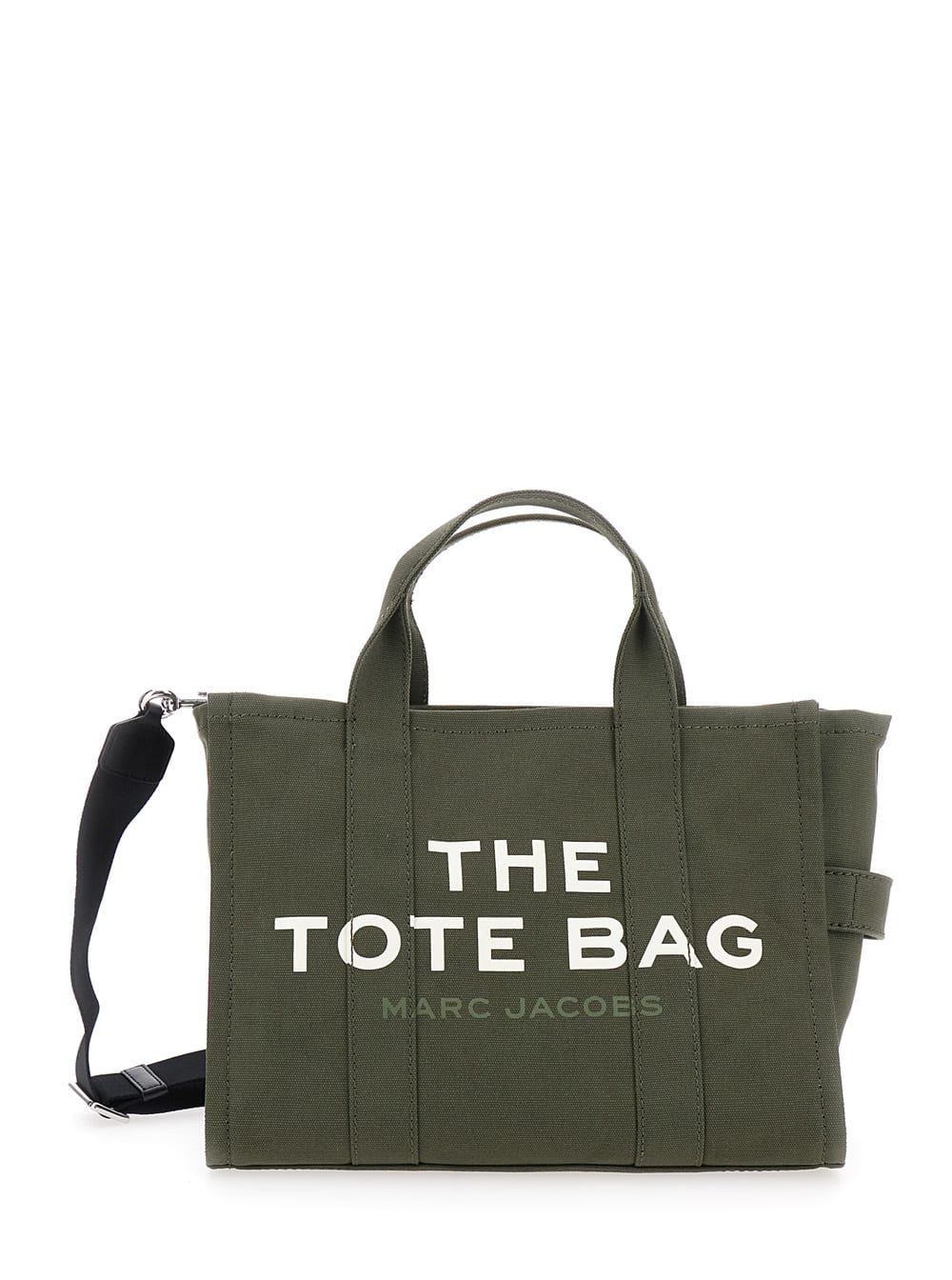 Marc Jacobs The Medium Tote Green Handbag With Logo Lettering On The Front In Cotton Woman In Green