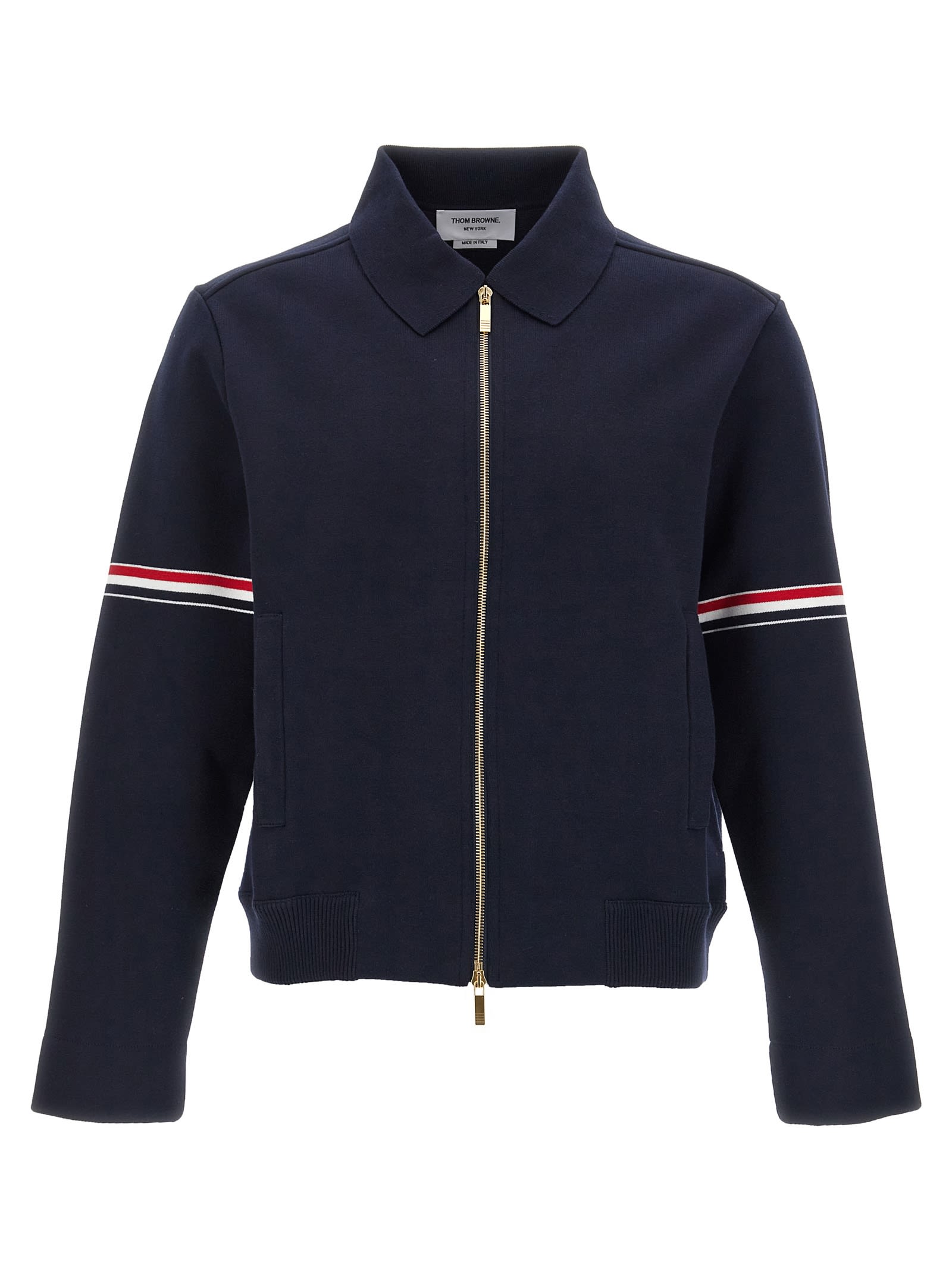 Thom Browne Milano Cotton Blend Bomber Jacket In Blue