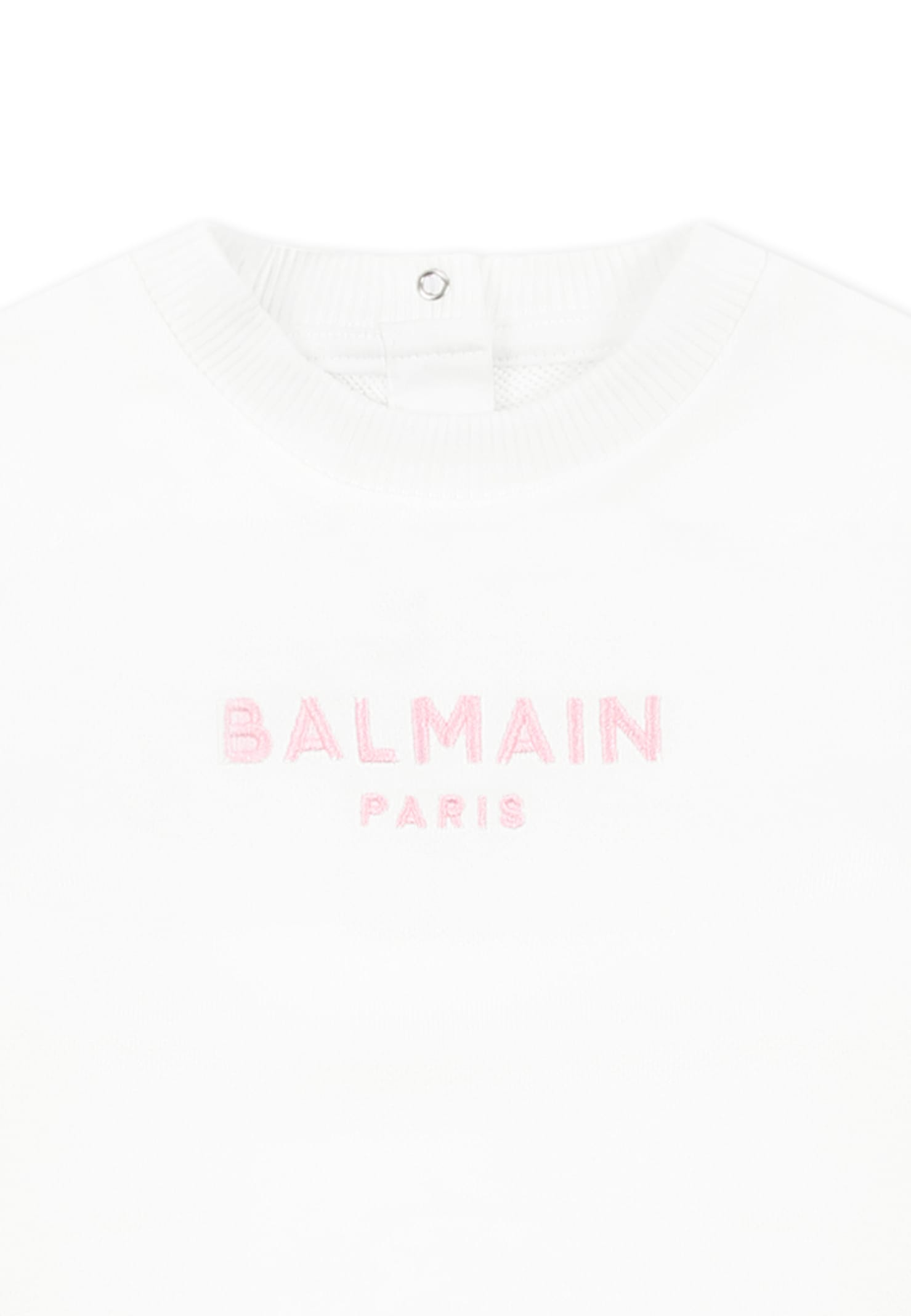 Balmain White Sweatshirt For Baby Girl With Logo In White