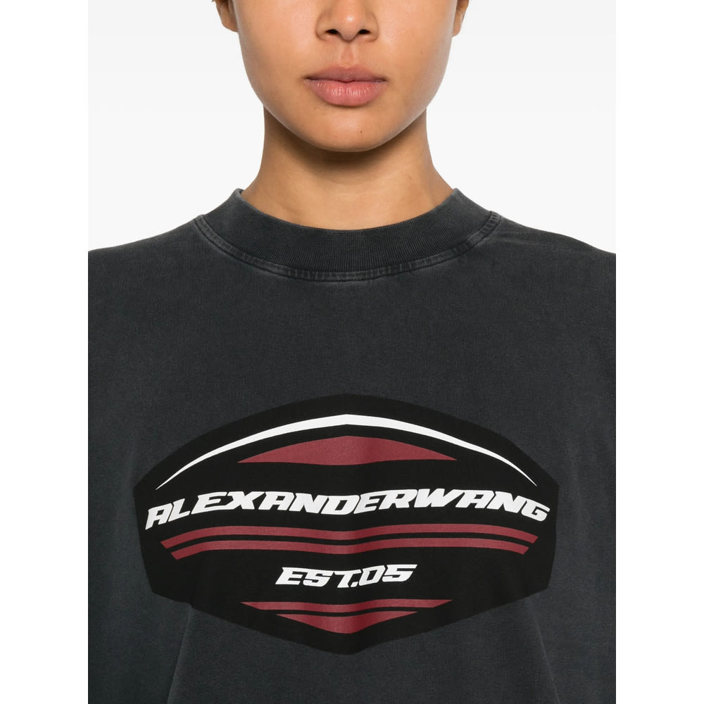 Alexander Wang Women Long Sleeves Shield Graphic Tee In Gray