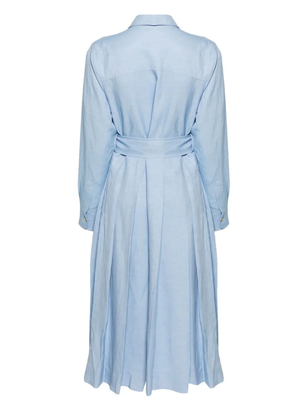 Shop P.a.r.o.s.h Long Sleeves Chemisier Dress In Light Blue Dust
