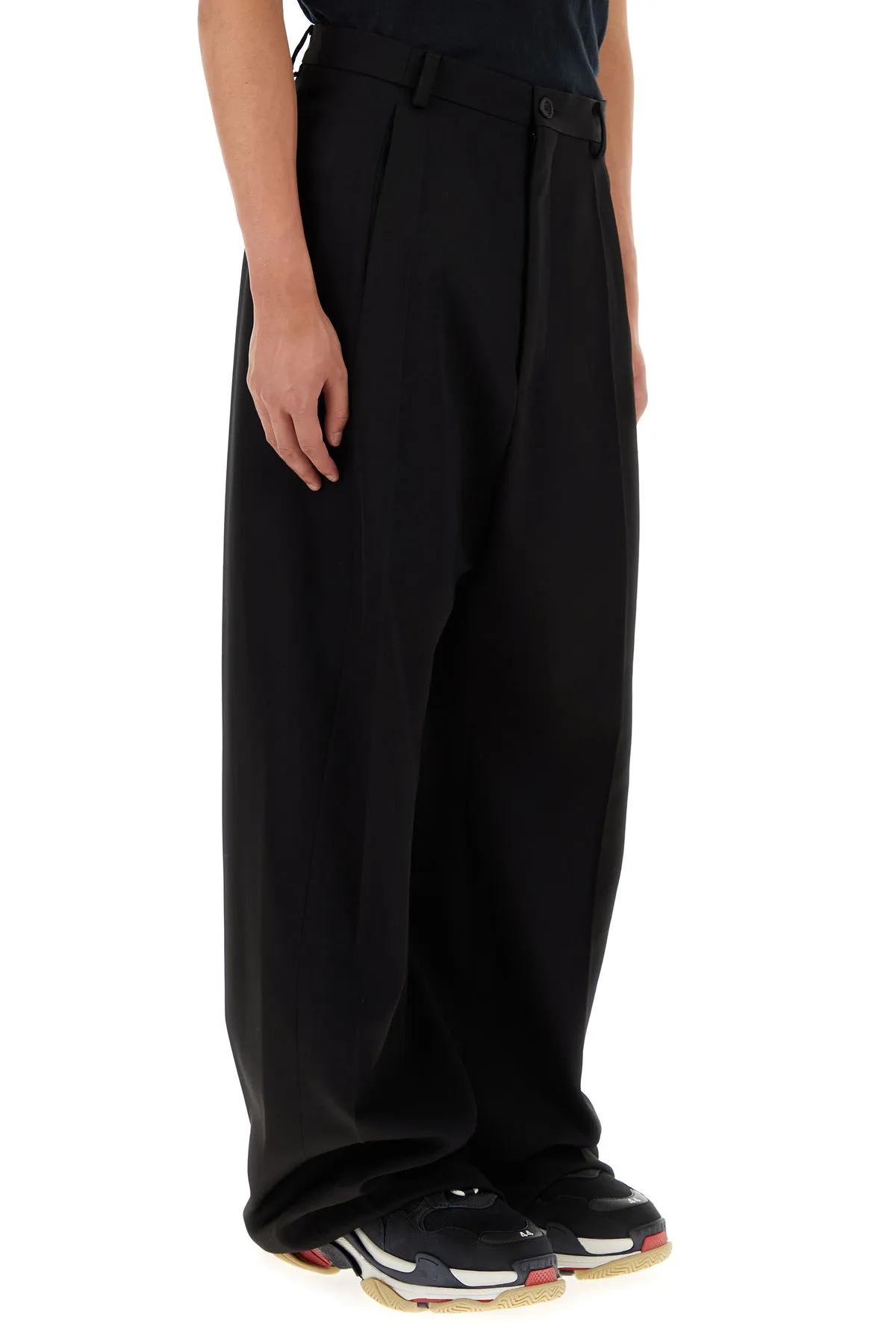 Shop Balenciaga Black Wool Wide-leg Pant