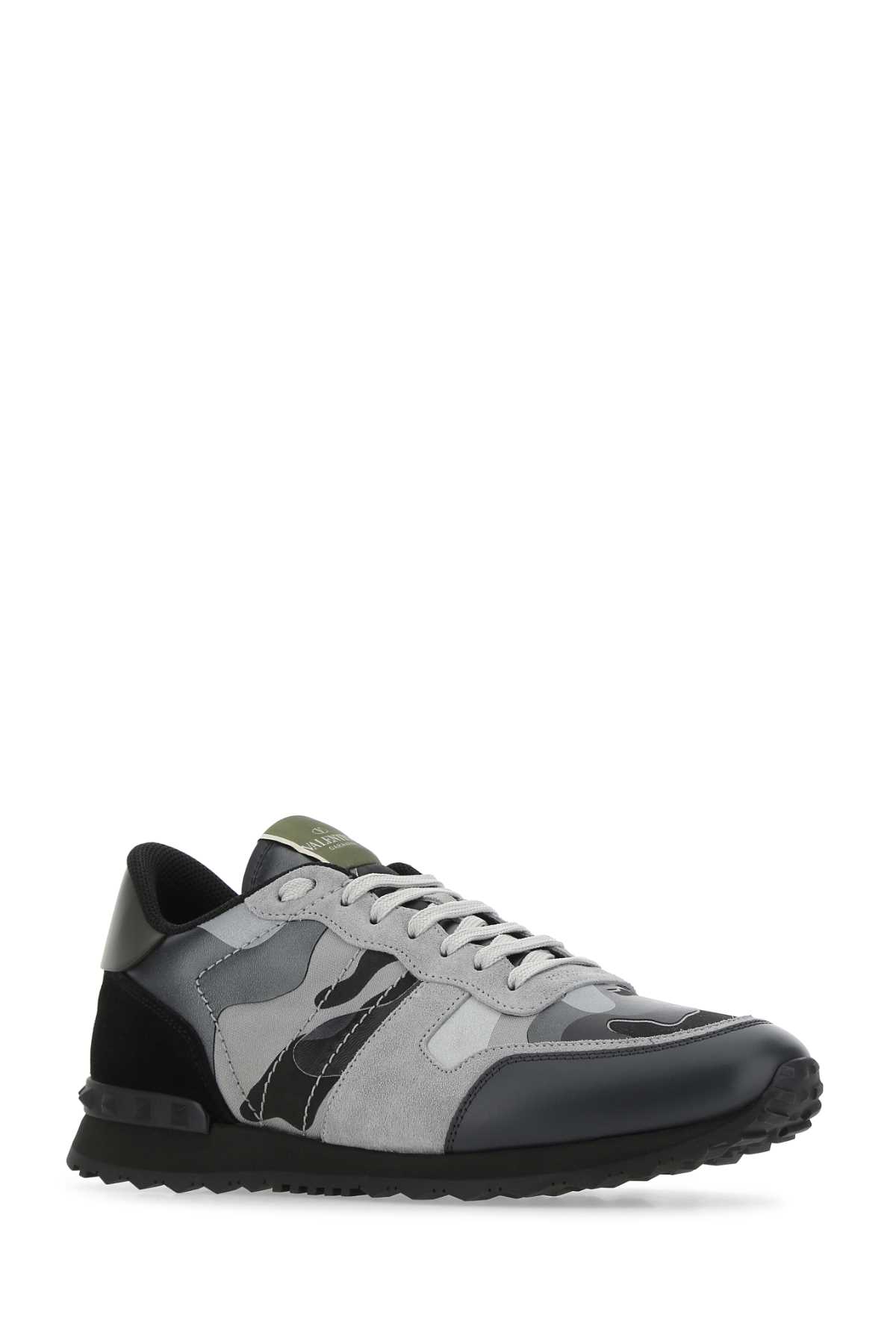 Valentino Garavani Multicolor Fabric And Nappa Leather Rockrunner Camouflage Trainers In Grirutpgrenedkgreoline