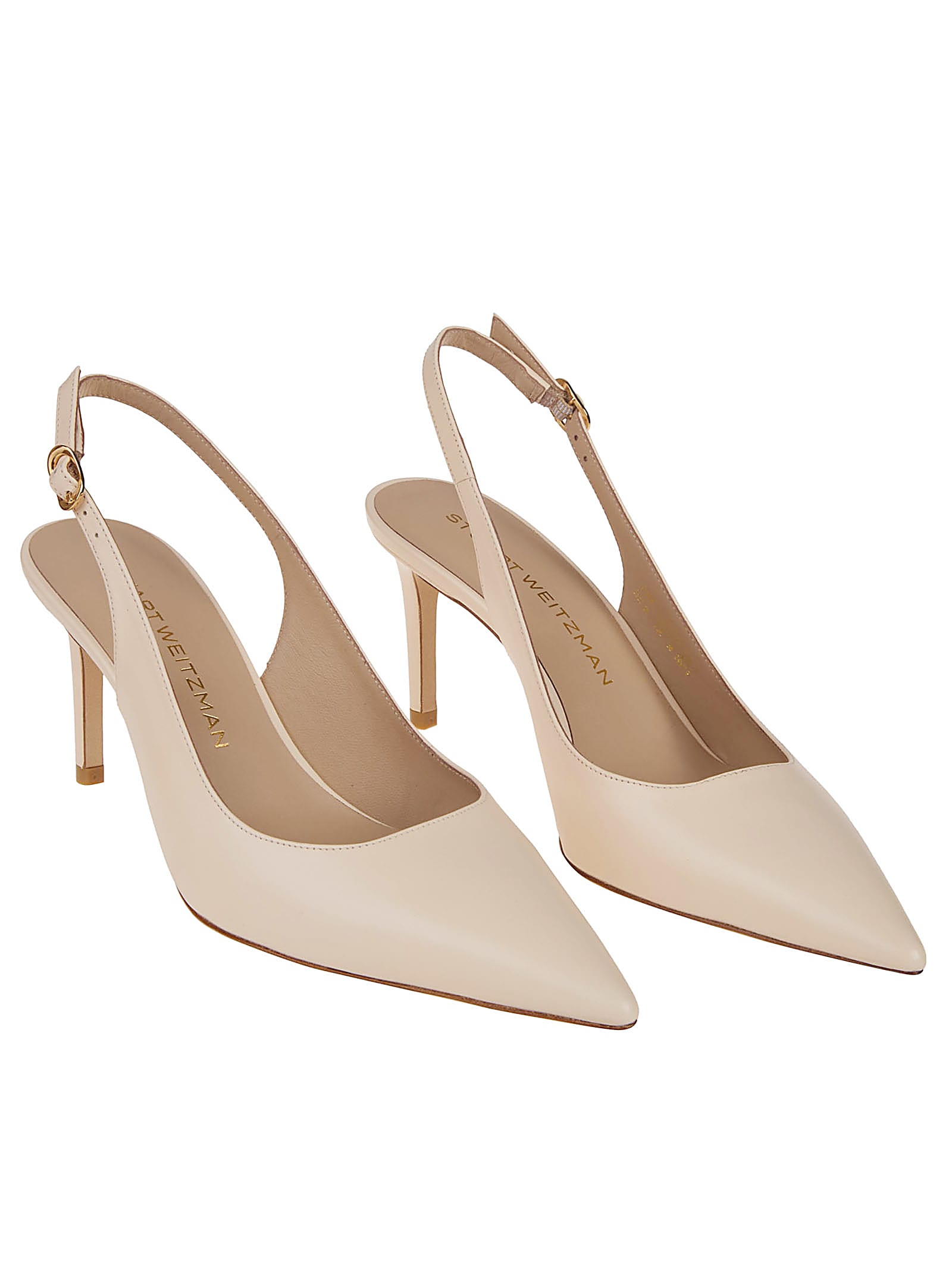 Stuart Weitzman Omens Beige Stuart Power 75 Slingback-strap Patent-leather Heeled Pumps Eur 39 / 6 Uk In Mascarpone