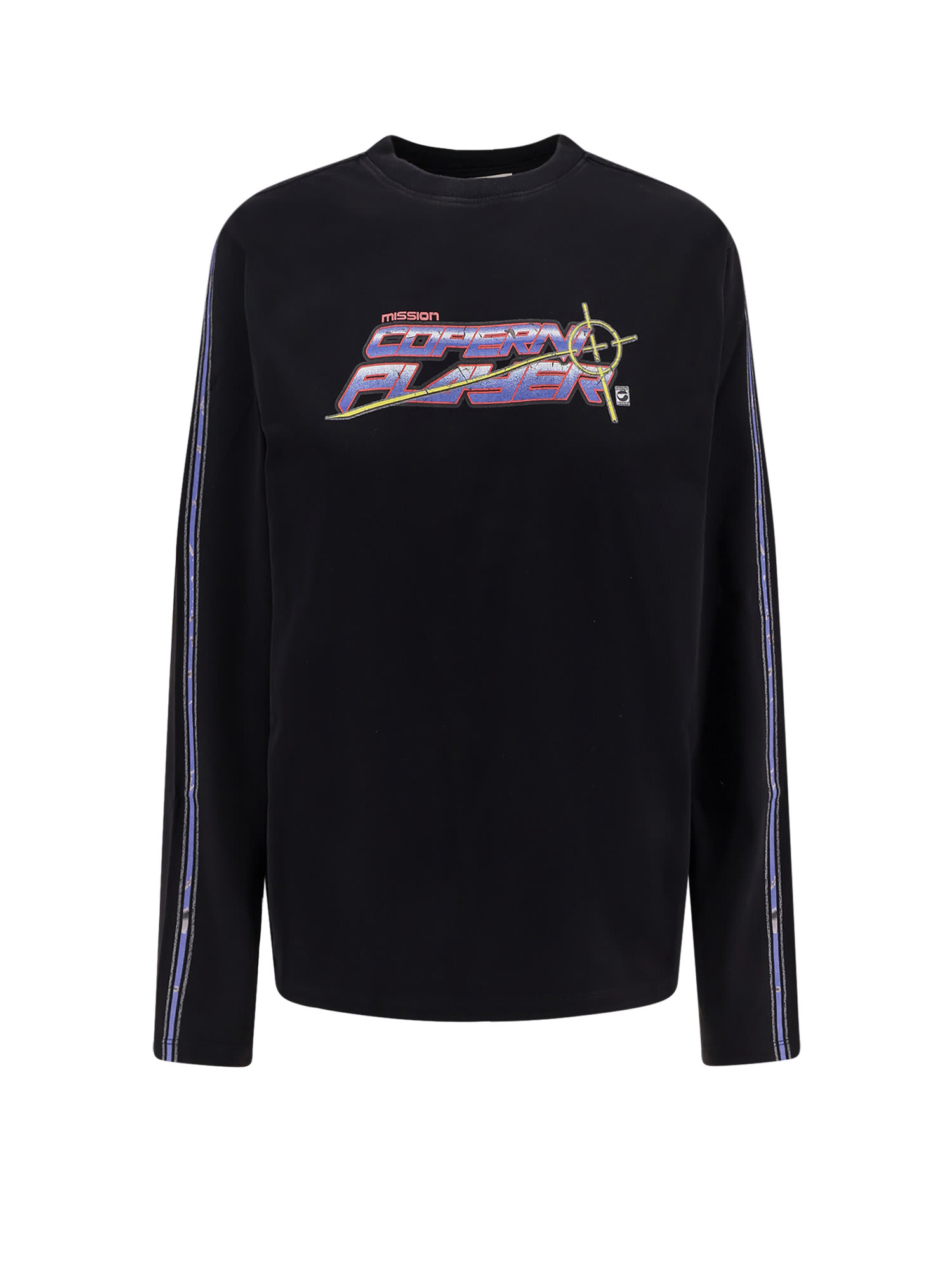 Coperni Womens Black-multicolour Print Slogan-print Long-sleeve Cotton-jersey T-shirt In Black