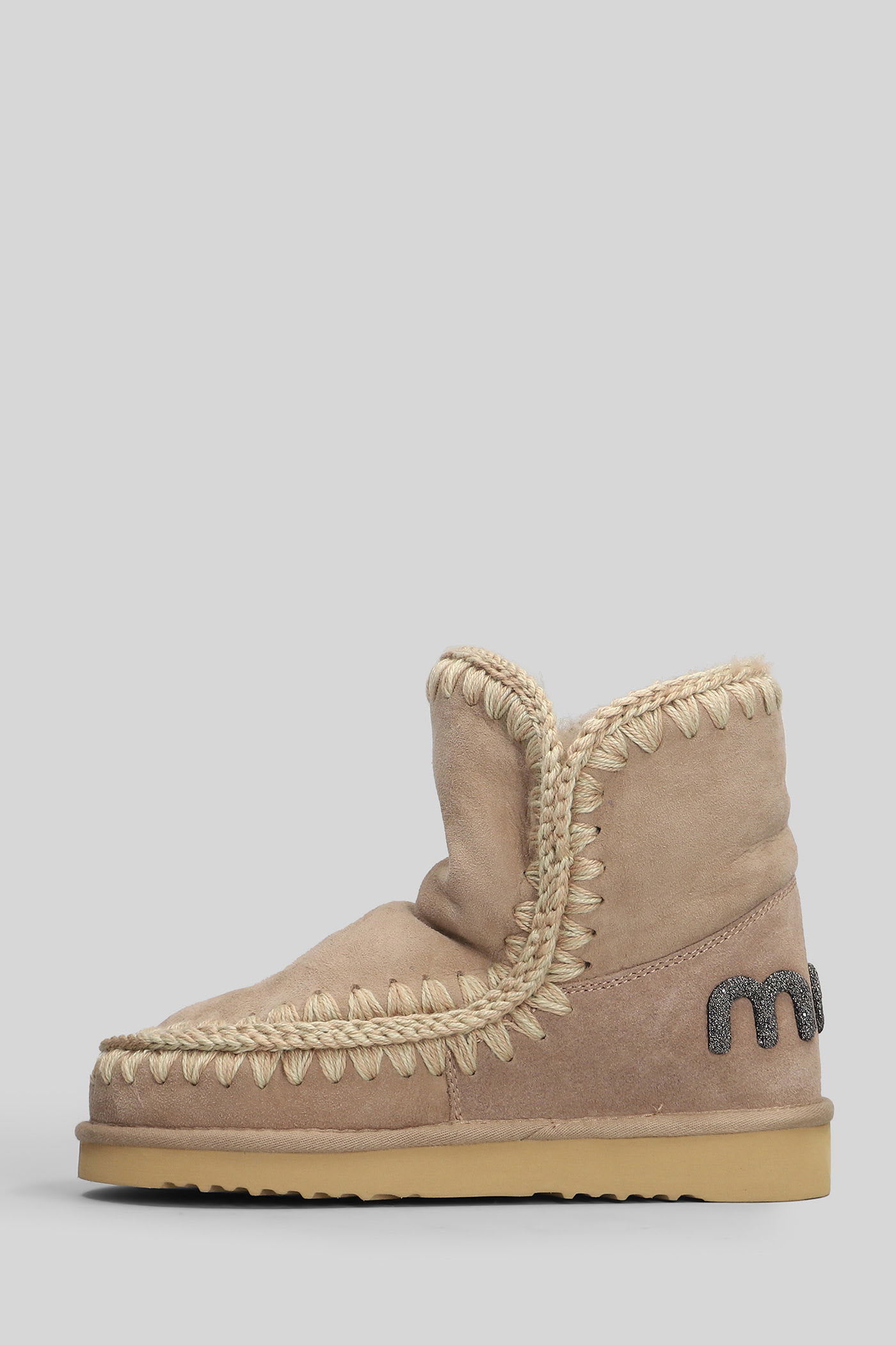 Mou Eskimo 18 Low Heels Ankle Boots In Camel Suede In Multi