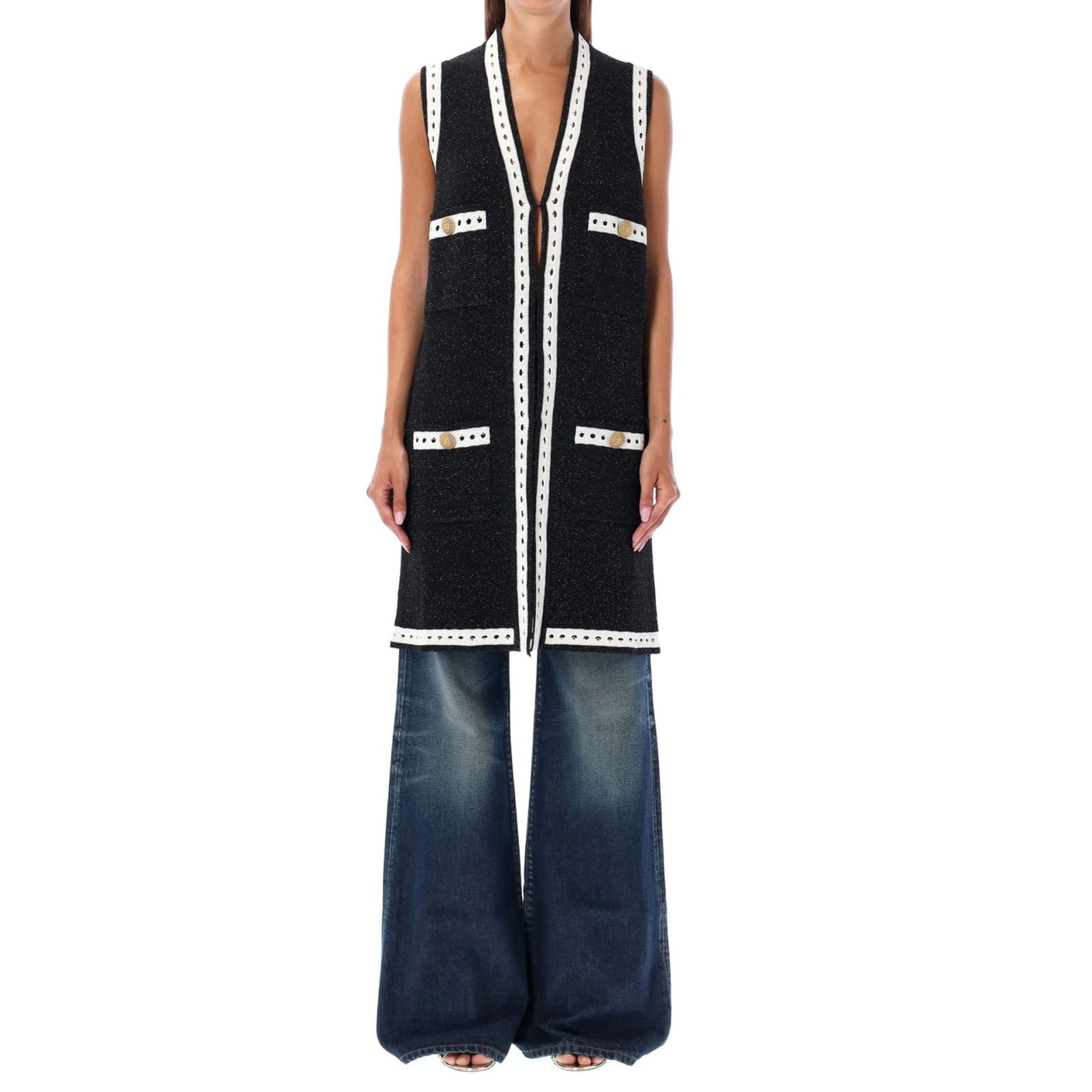 Shop Balmain Maxi Cardigan In Black