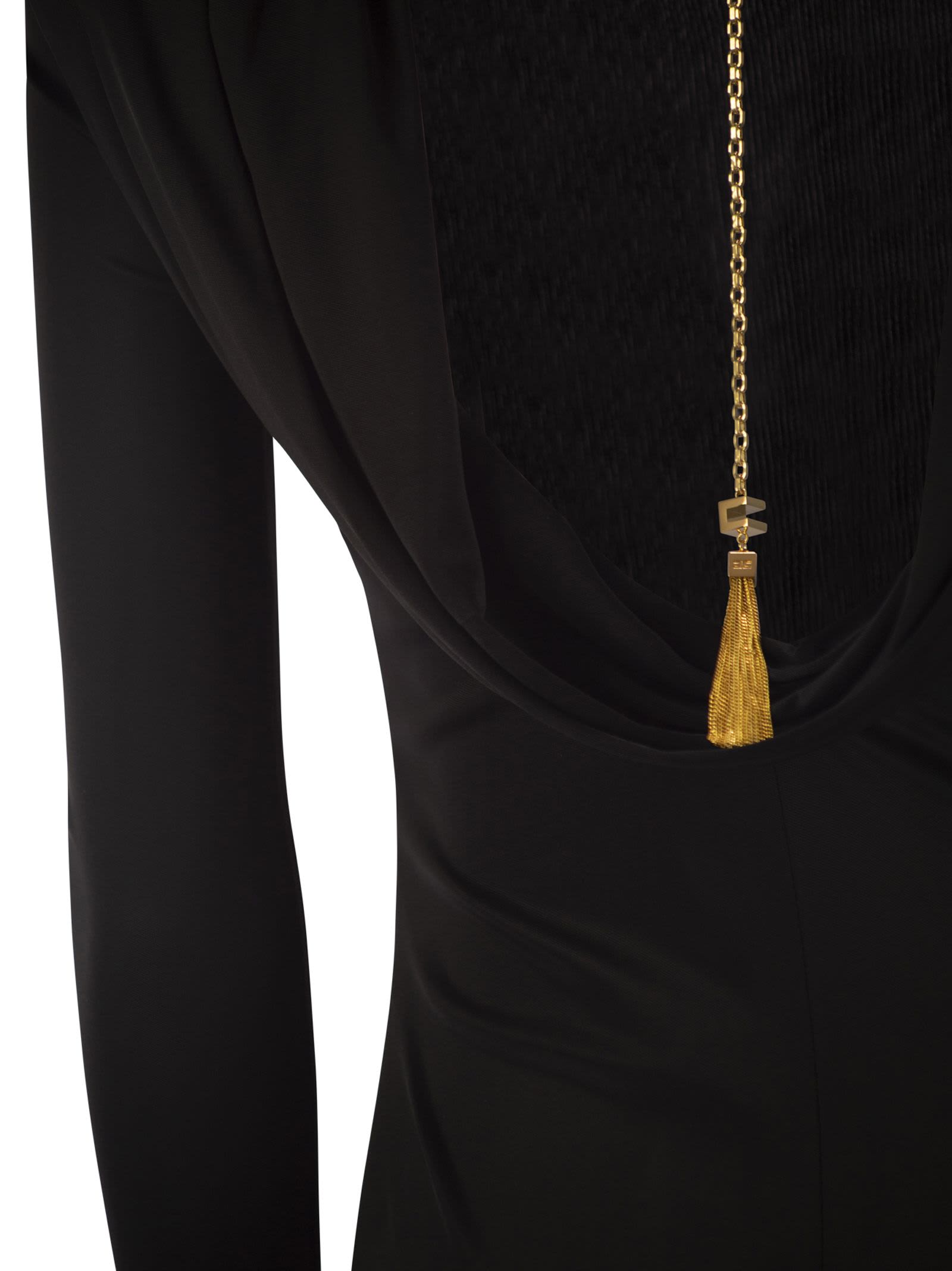 Elisabetta Franchi Red Carpet Dress In Shiny Viscose Jersey In Black