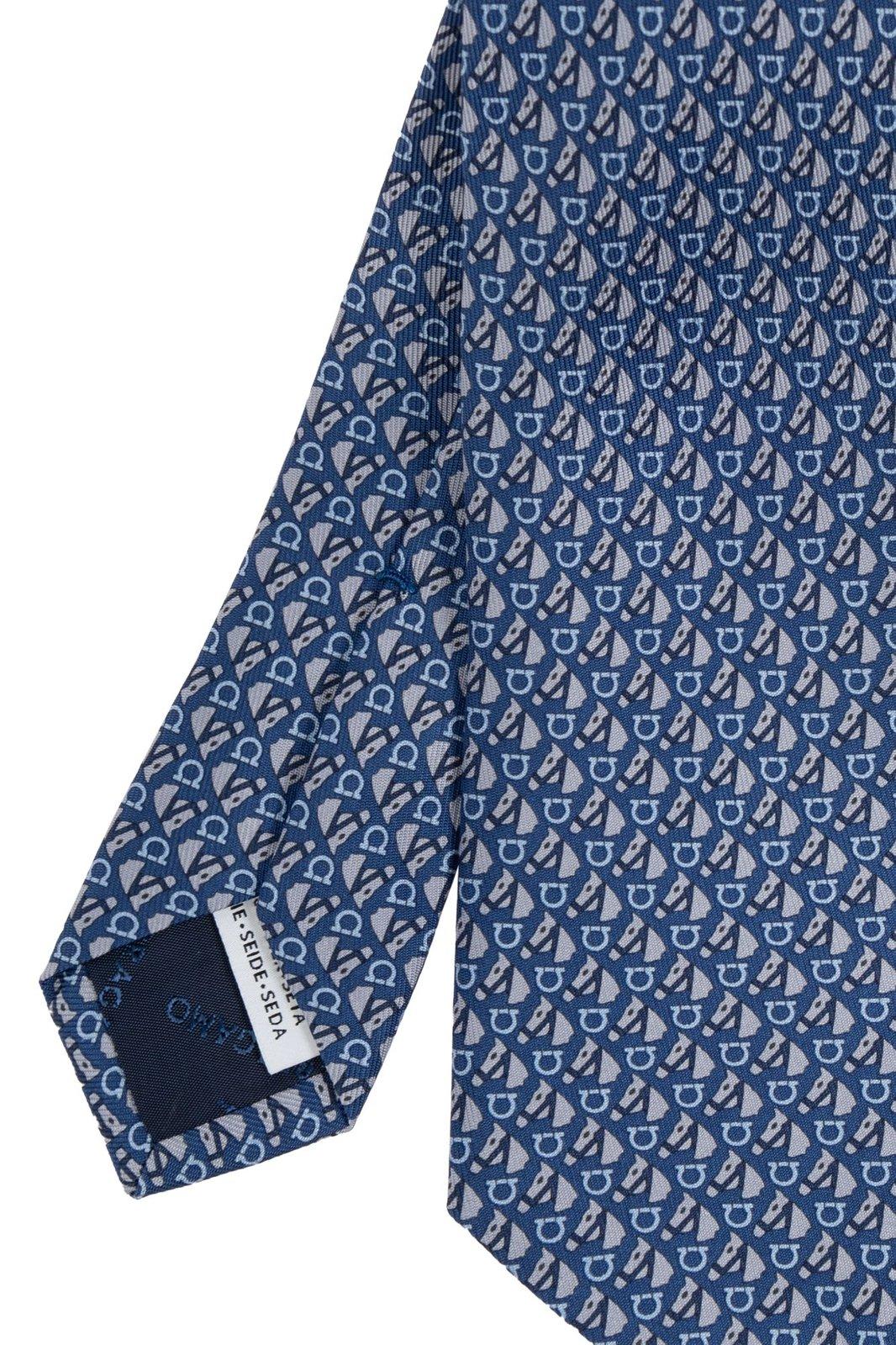 Shop Ferragamo Equestrian Printed Tie In Navy