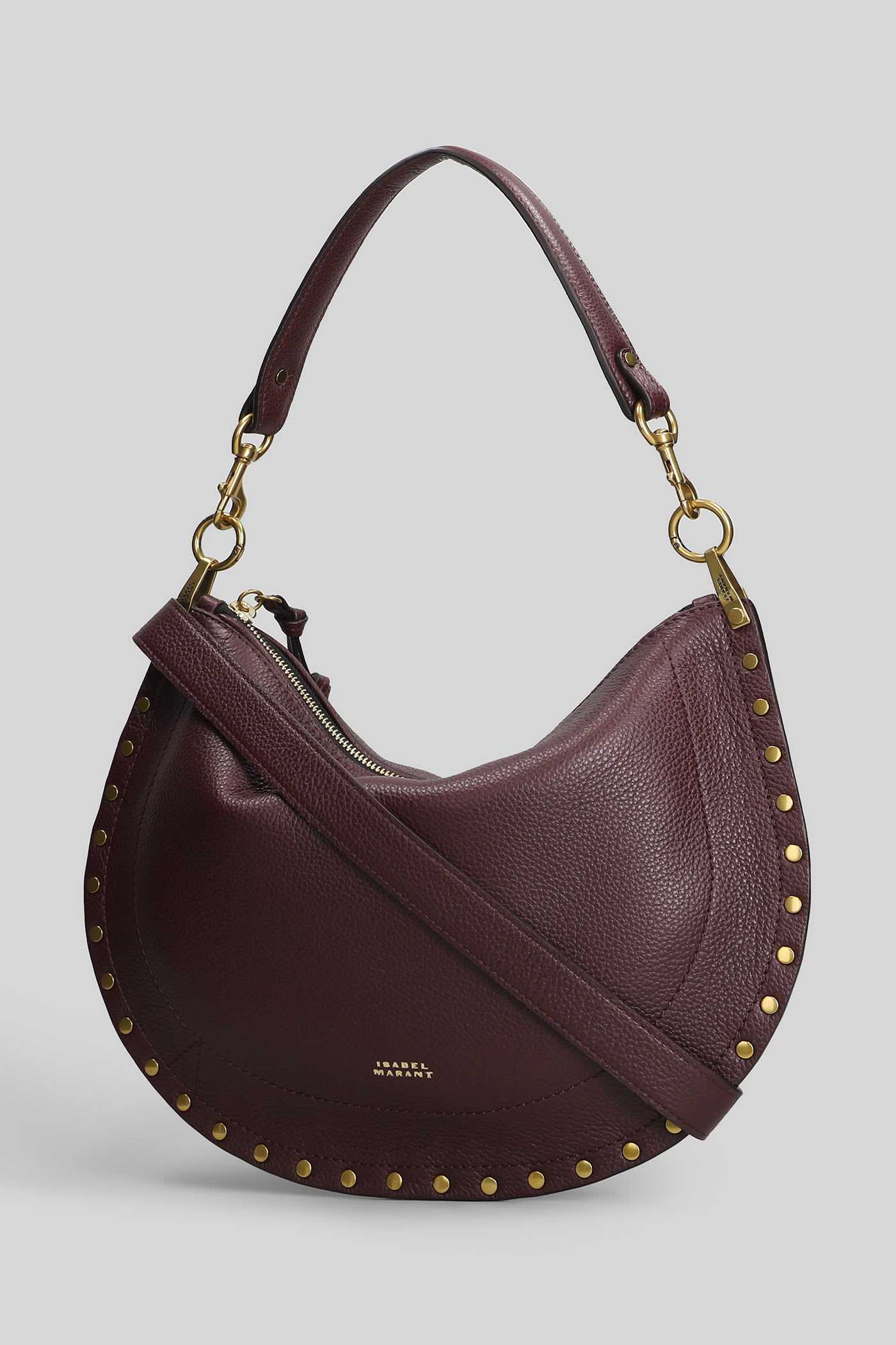 Isabel Marant Oskan Soft Zip Shoulder Bag In Bordeaux Leather In Burgundy
