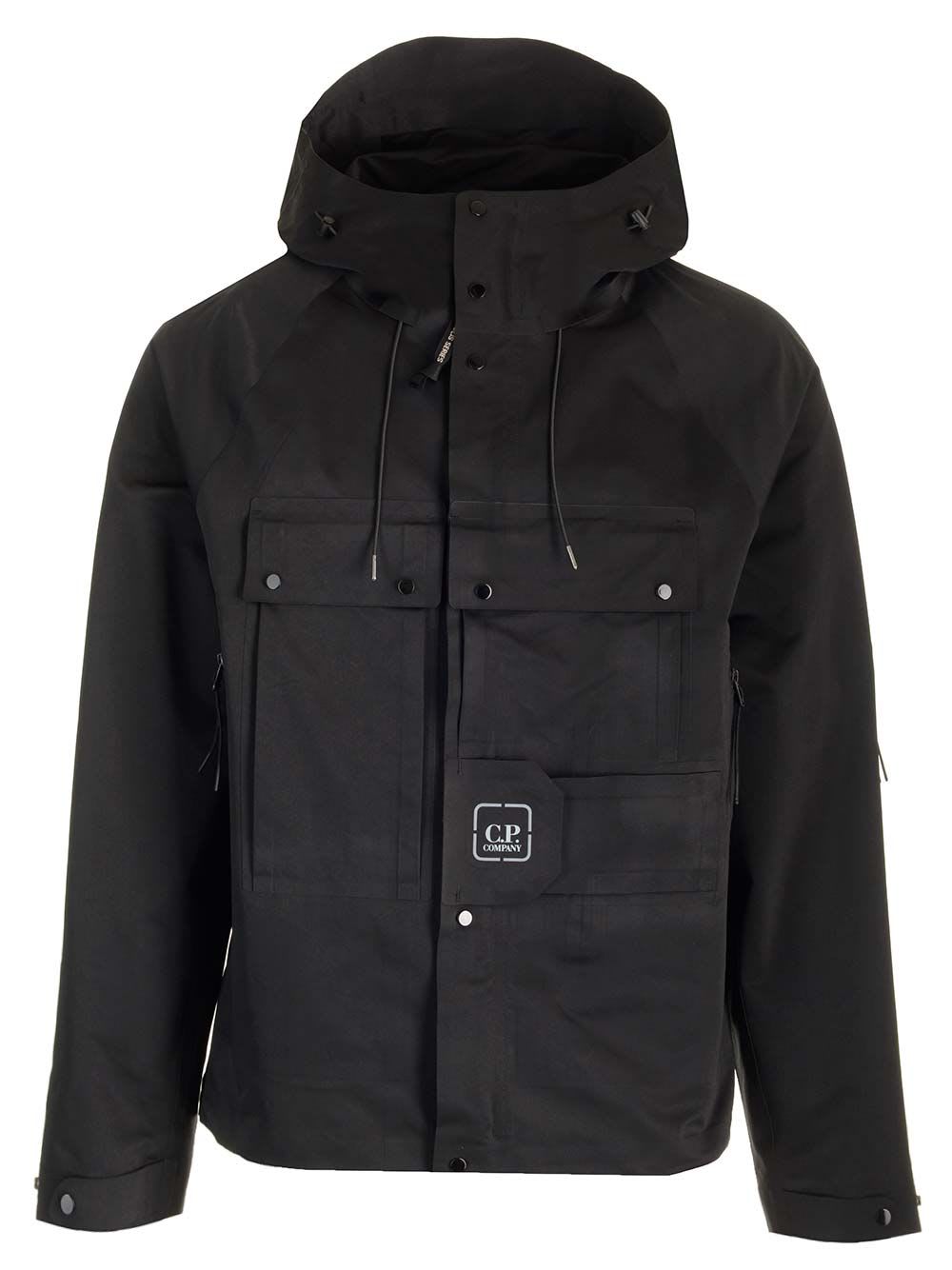 C.p. Company Black Jacket With Hood And Pockets