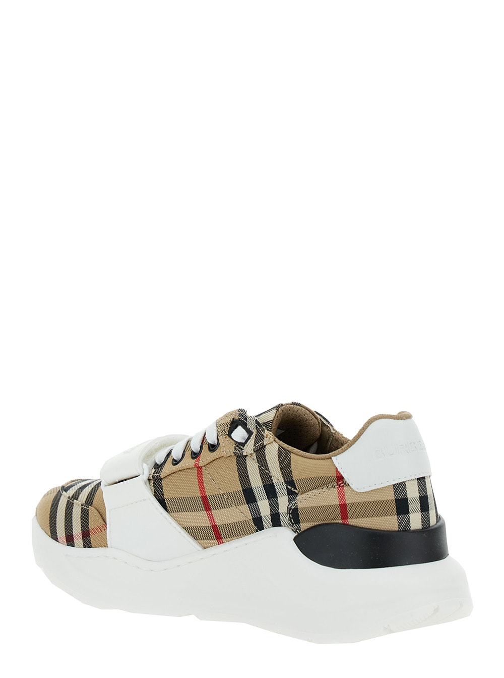 Shop Burberry Beige Low Top Sneakers With Check Motif In Canvas Woman