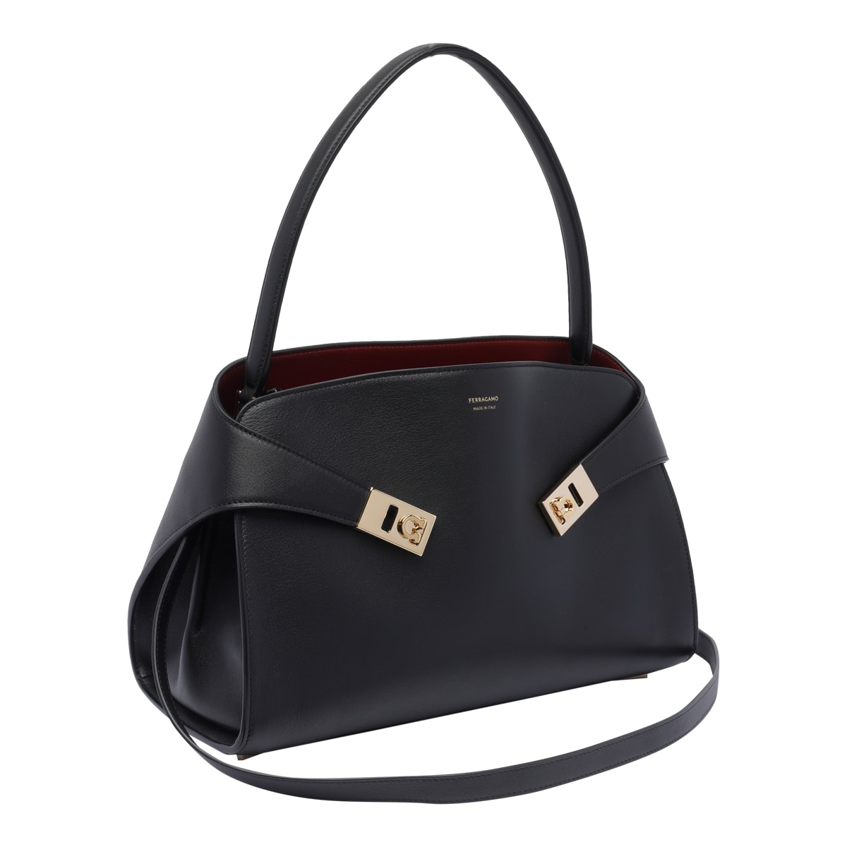 Ferragamo Leather Shoulder Bag Adaptable Strap In Black