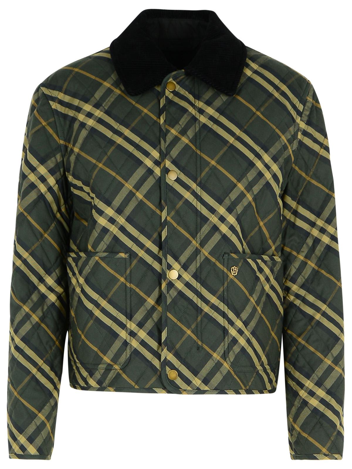 Shop Burberry Check Green Cotton Jacket