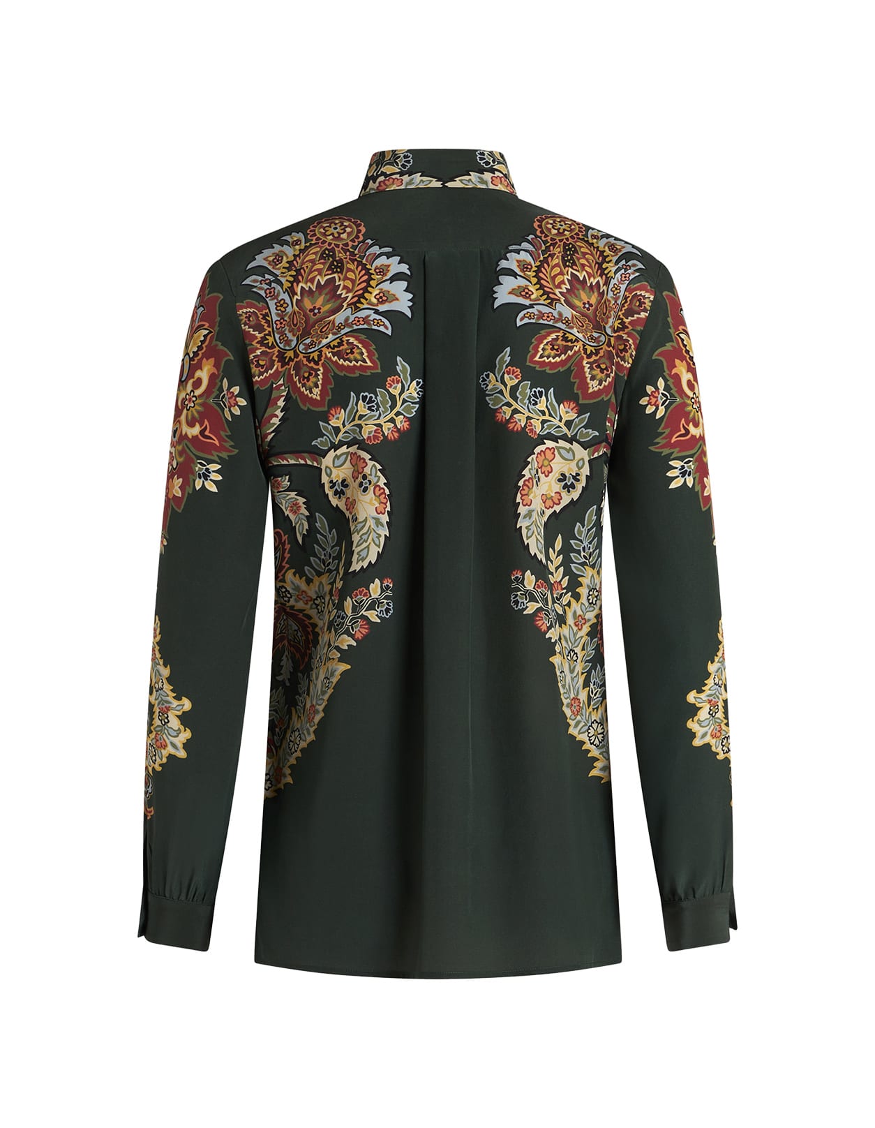 Shop Etro Dark Green Silk Shirt With Print