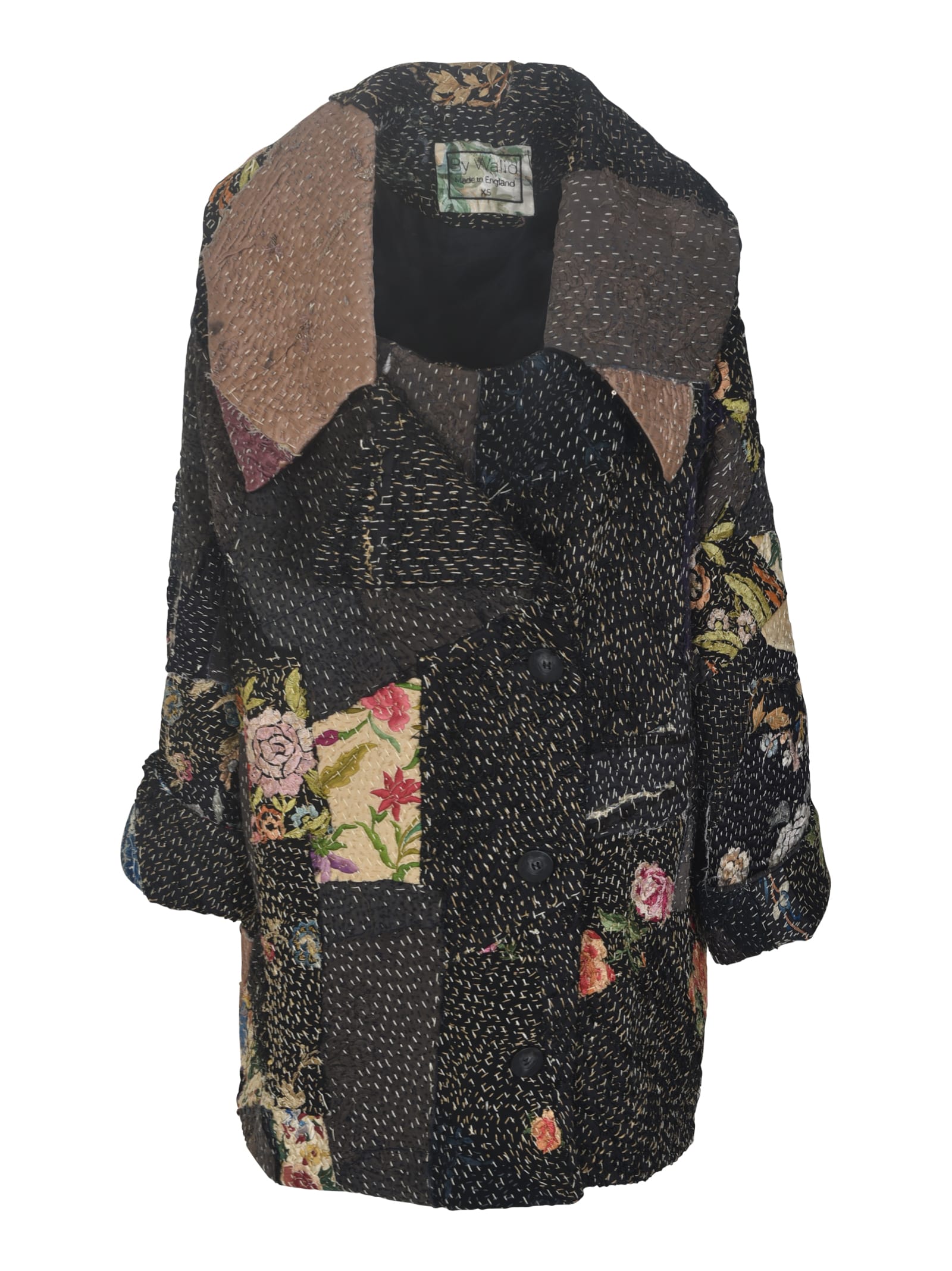 By Walid Floral Patch Embroidered Coat In Multicolor