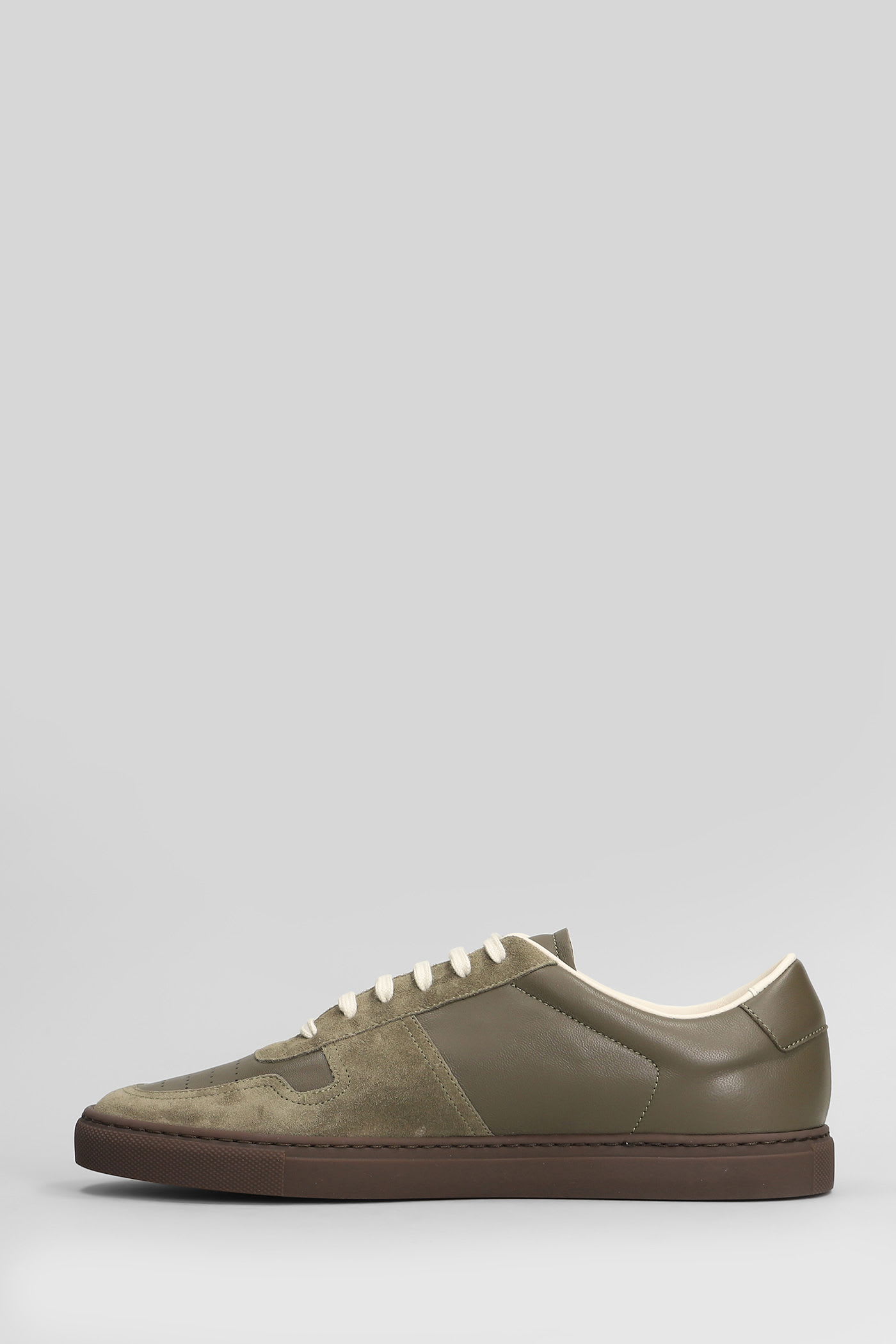 Common Projects Bball Slim Sneakers In Green Suede And Leather In Green