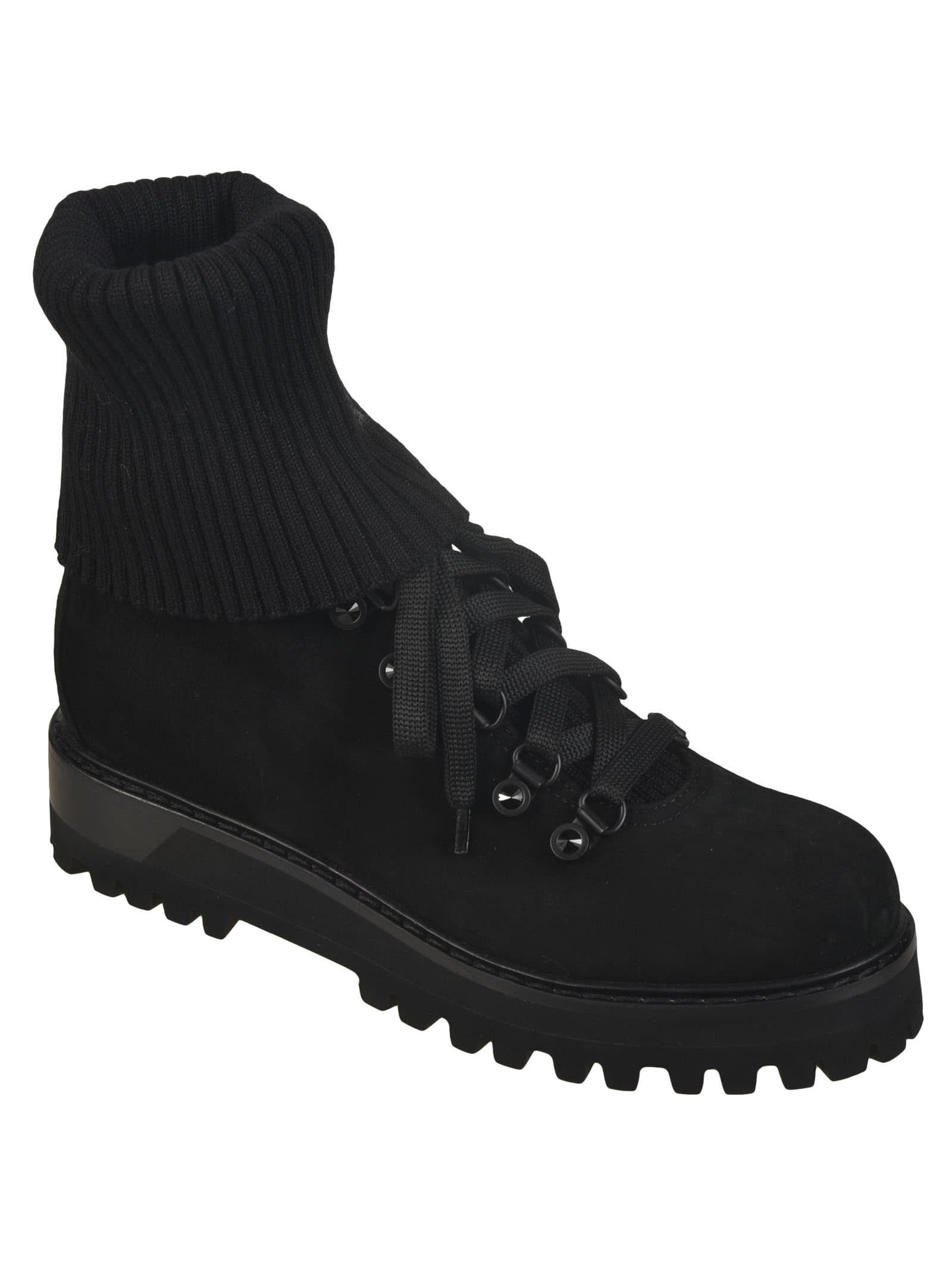 Shop Le Silla Ribbed Lace-up Boots In Black