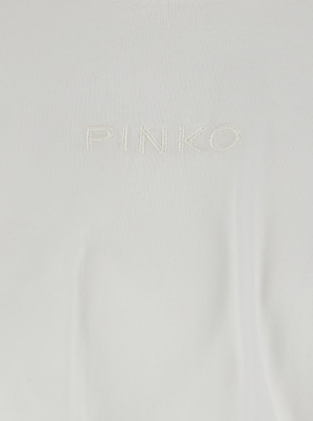 Pinko White Crop T-shirt With Logo On The Front And Gathers In Cotton Woman In Bianco-biancaneve