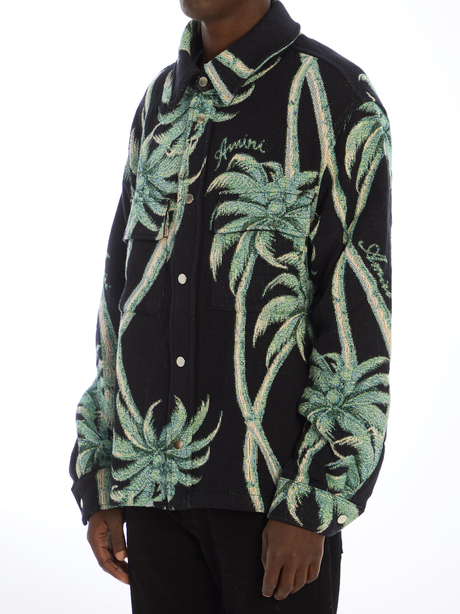 Amiri Twisted Palms Tapestry Overshirt In Black