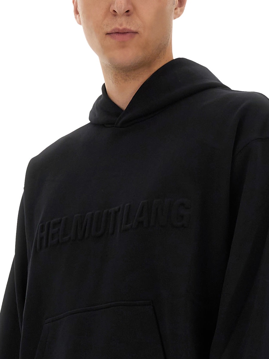 Helmut Lang Embossed Logo Hooded Sweatshirt In Black
