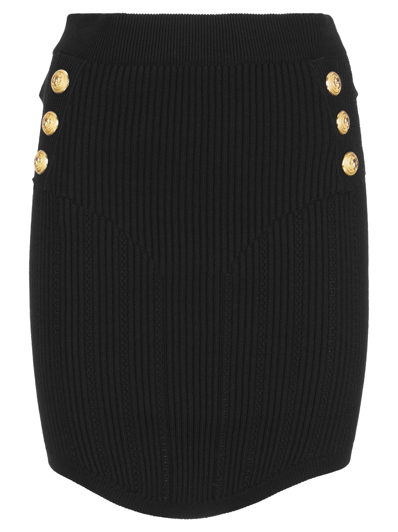 Balmain Black Short Skirt In Eco-design Knit With Double Buttoning