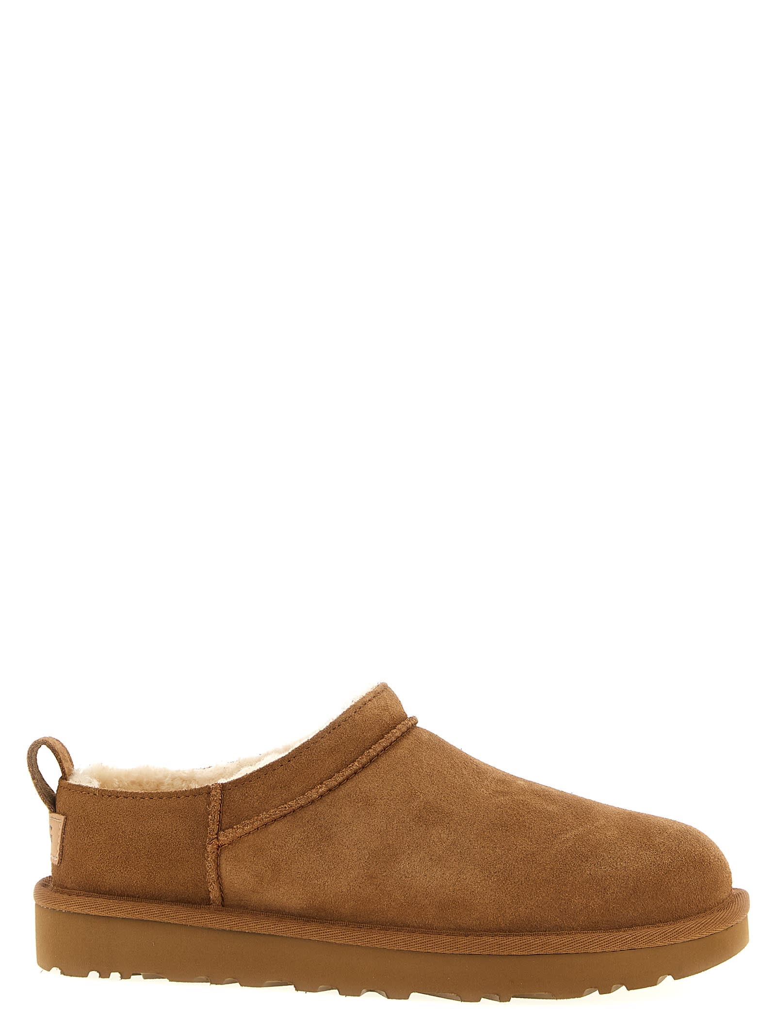 Ugg Classic Micro Beige Ankle Boots With Logo Embossed In Suede Woman In Multi