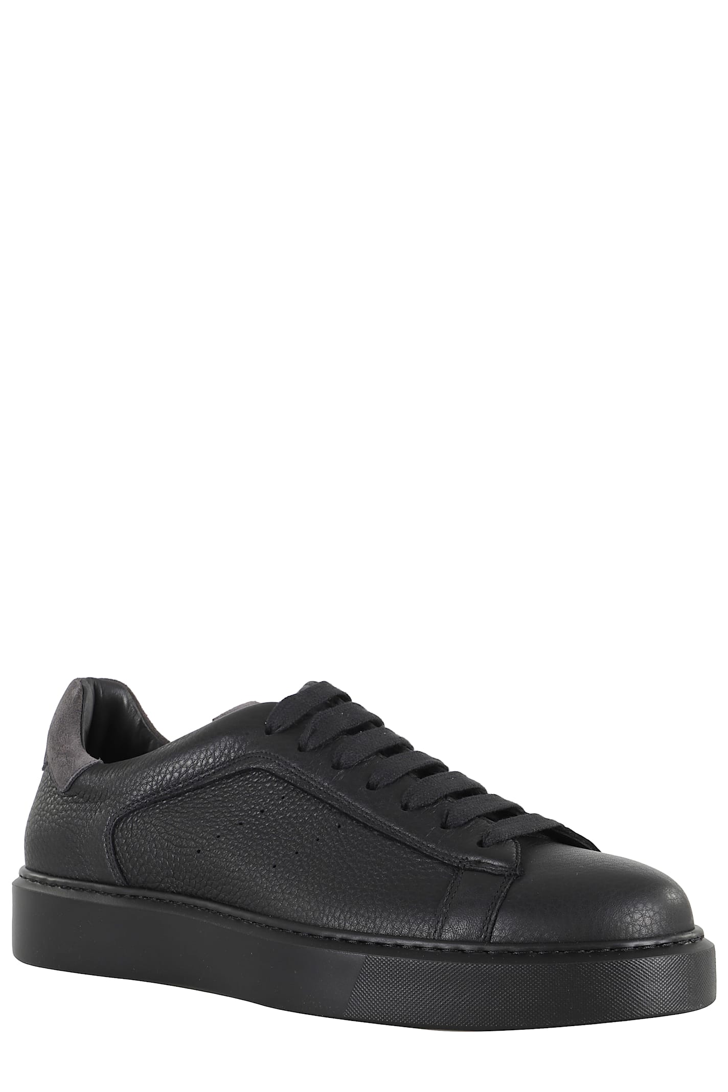 Doucal's Black Tumbled Leather Sneakers With Suede Heel In Black