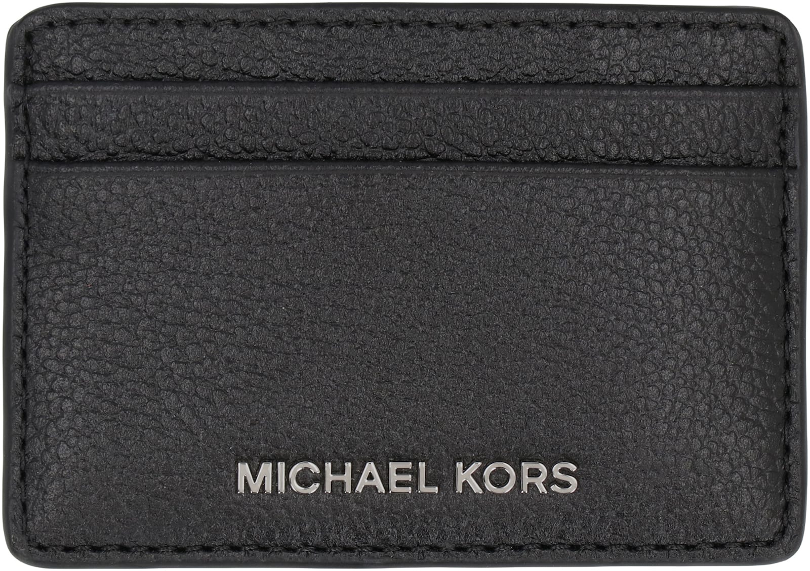 Michael Michael Kors Pebbled Calfskin Card Holder In Black